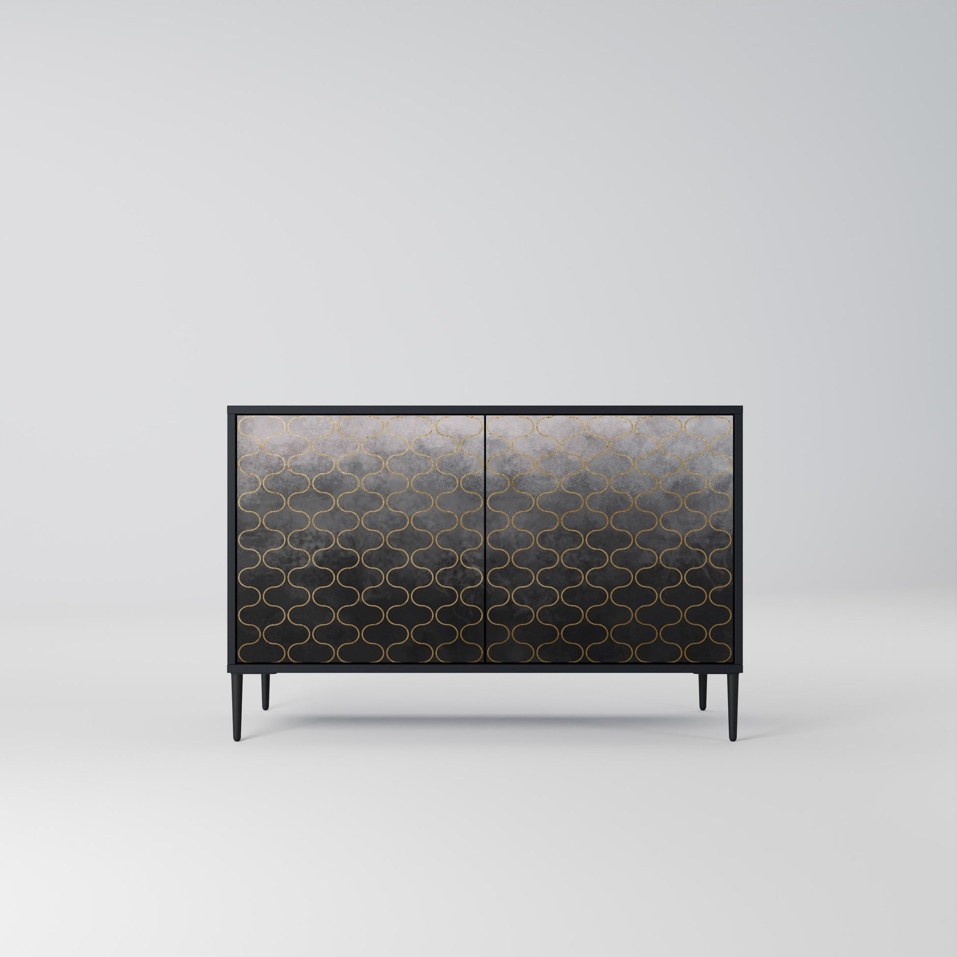 Buffet 2 portes à motif mosaïque grisâtre, finition noire