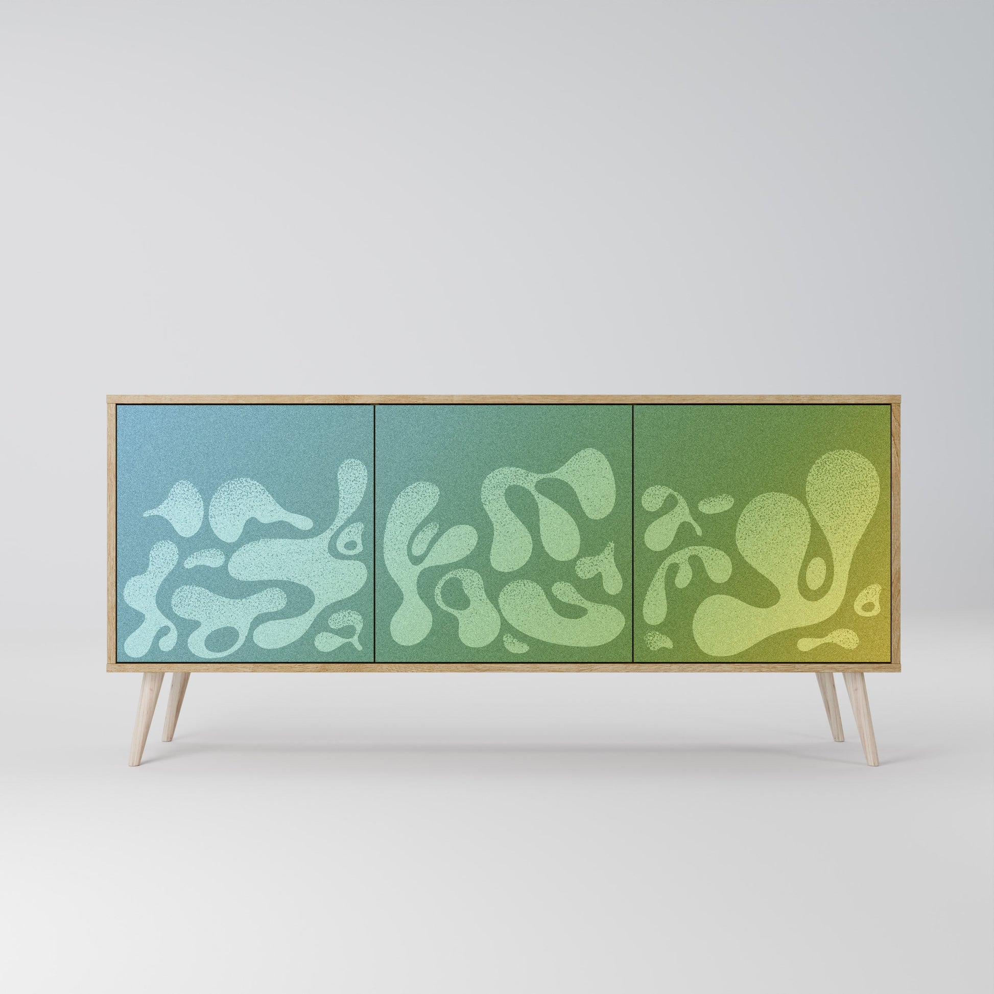 IRREGULAR BLUE 3-Door Sideboard in Oak Effect
