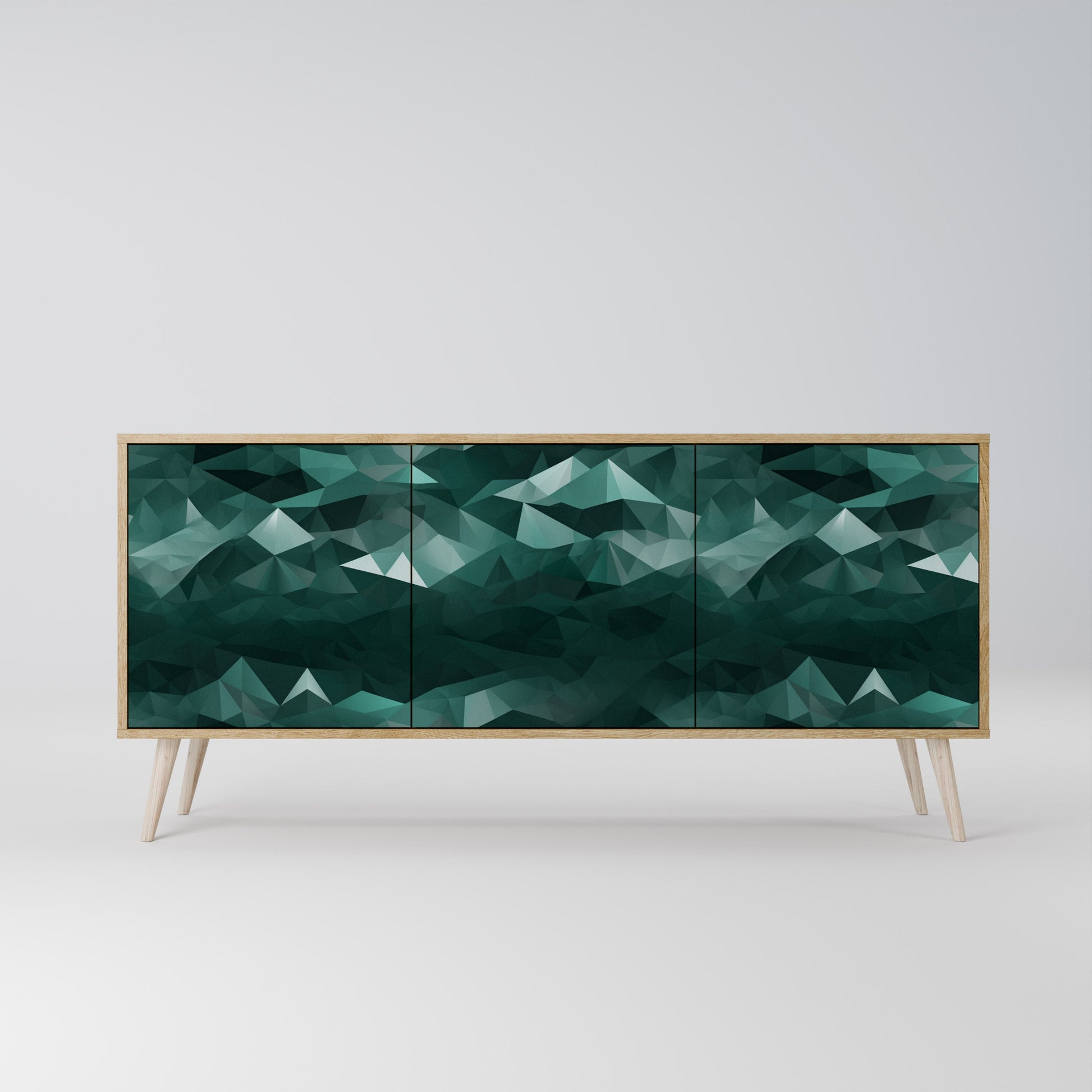Buffet flottant polygonal à 3 portes effet chêne