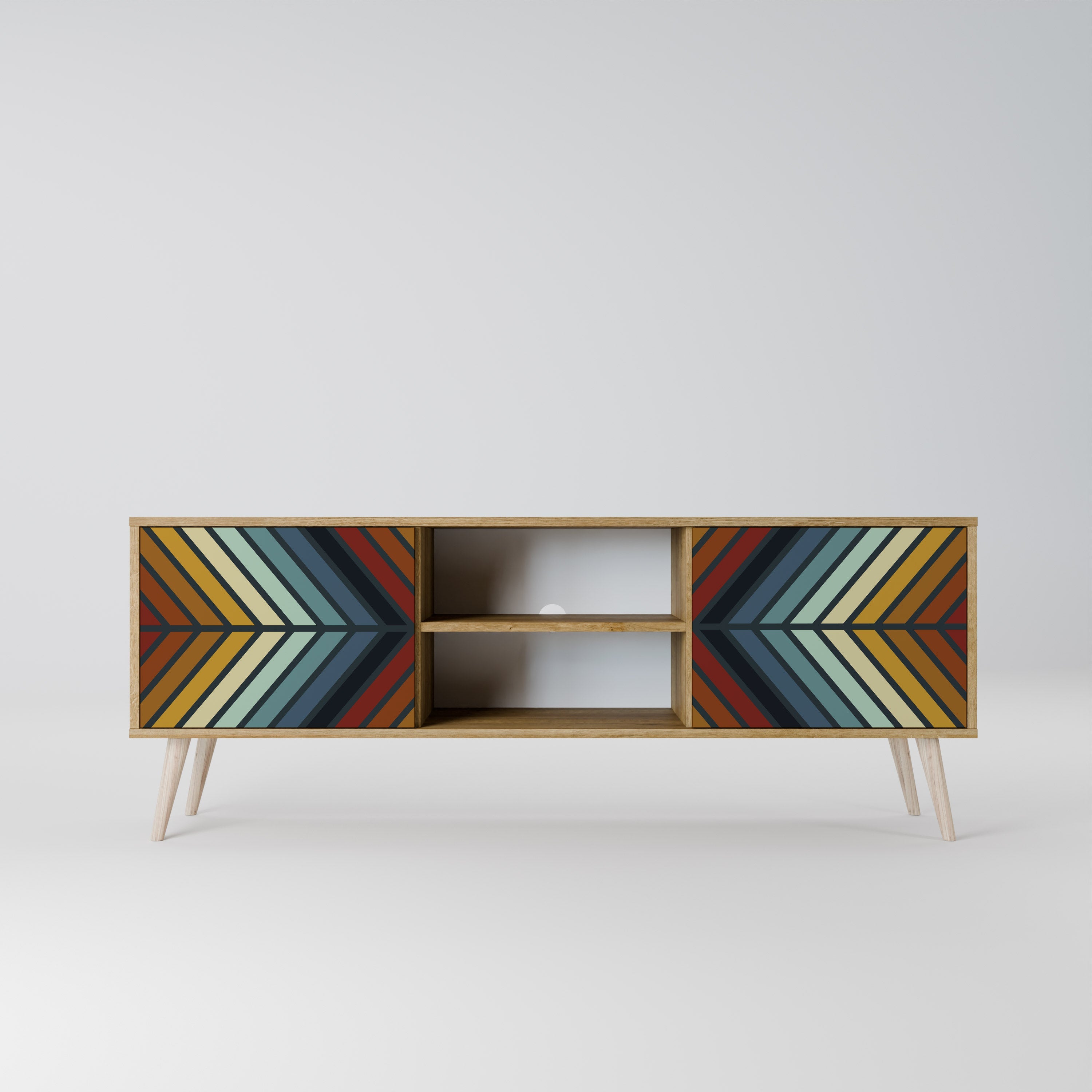 Meuble TV 2 portes INDIGENOUS ZIGZAG effet chêne