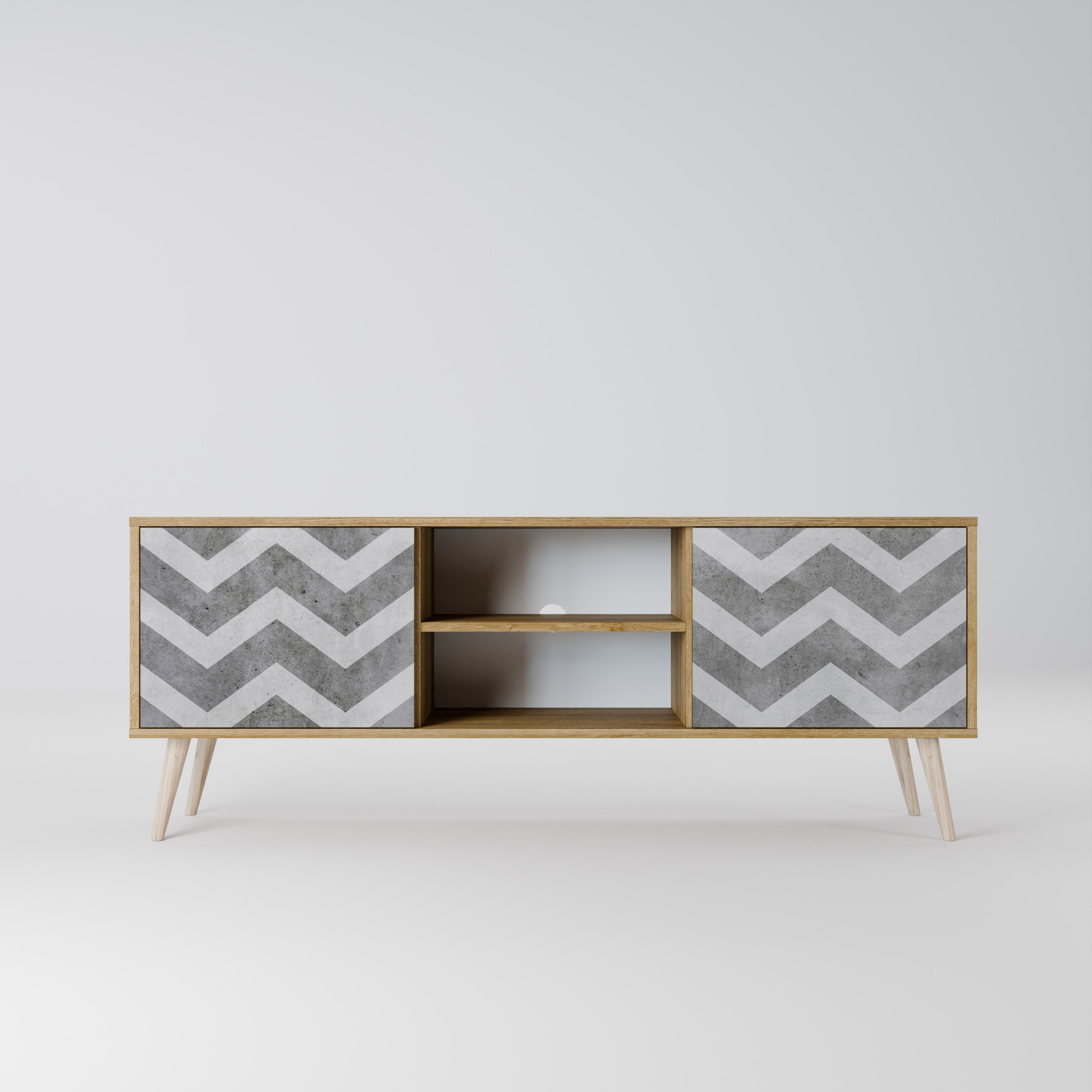 Meuble TV 2 portes TOUGH ZIG ZAG effet chêne