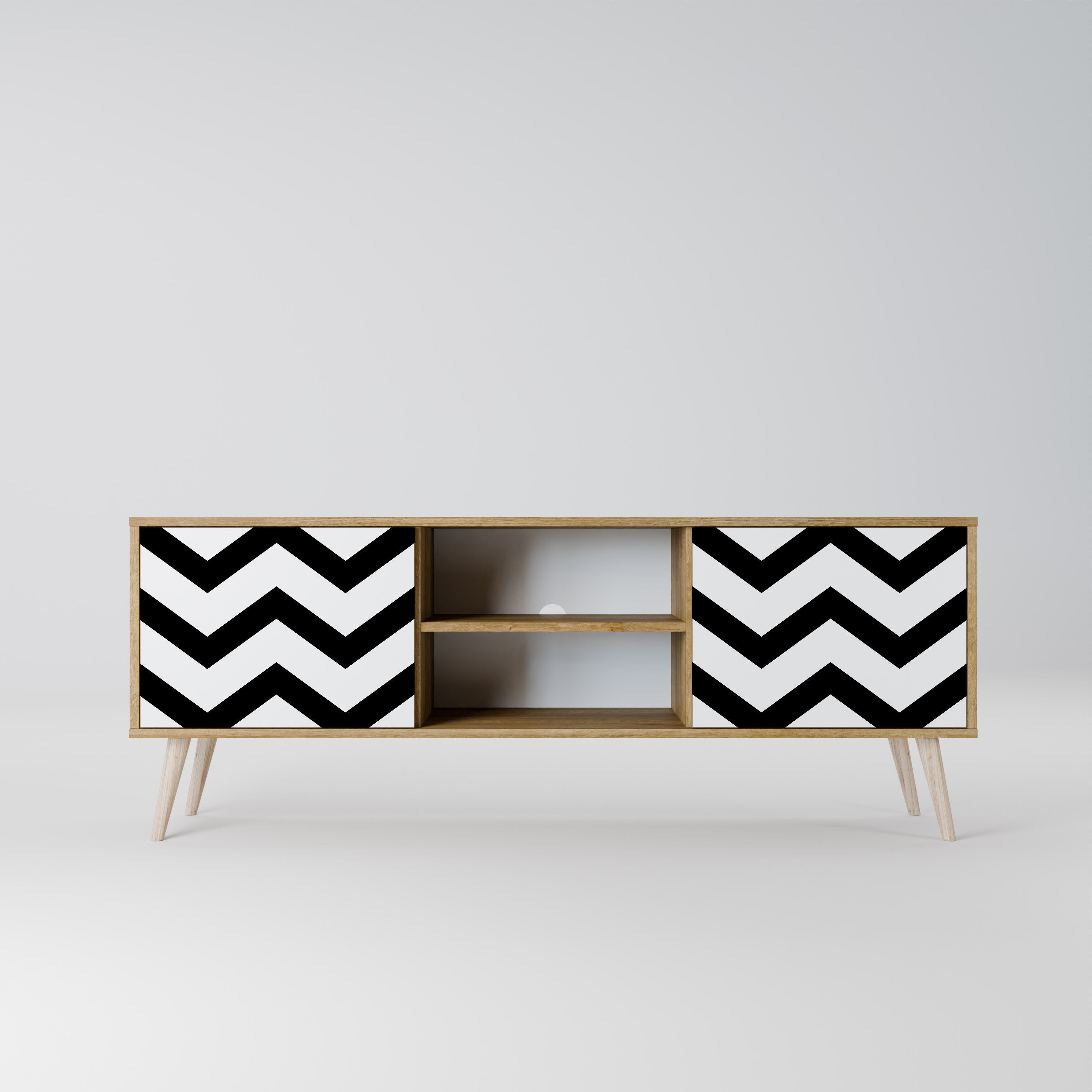 Meuble TV 2 portes CLASSIC ZIG ZAG effet chêne