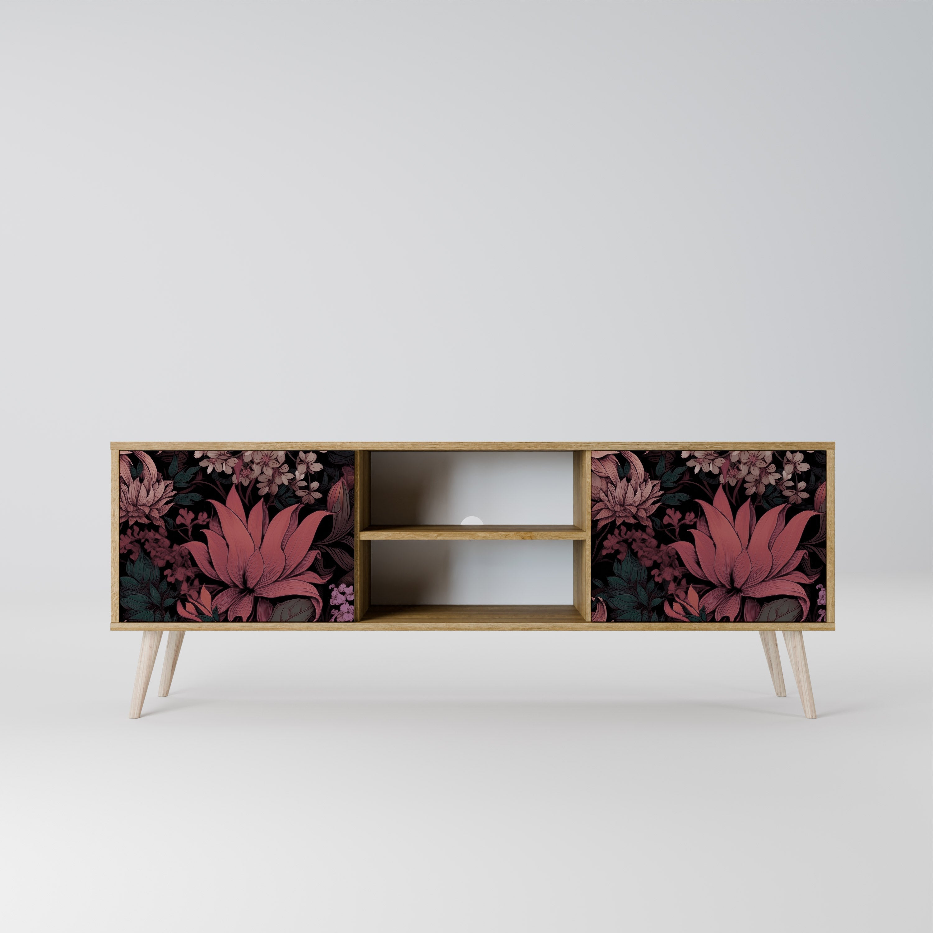 Meuble TV 2 portes FLORAL WHISPER effet chêne