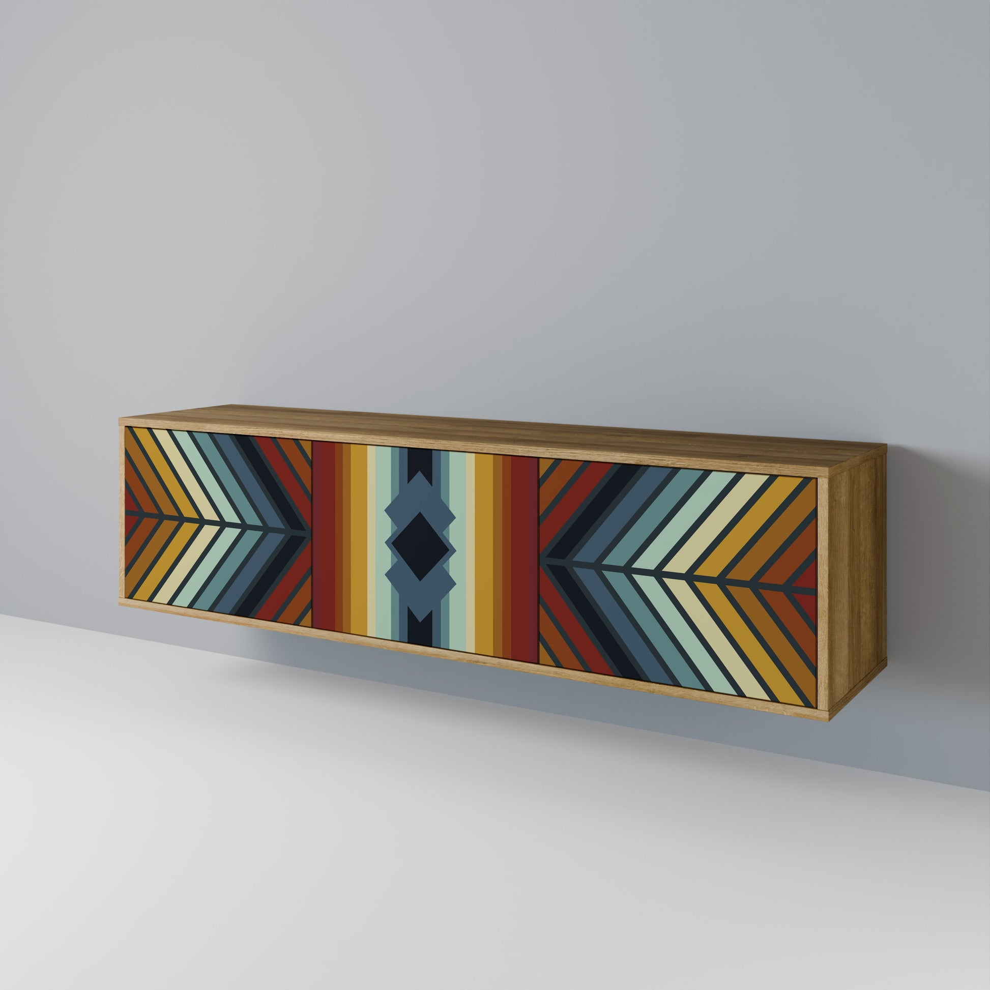 Meuble TV 3 portes INDIGENOUS ZIGZAG effet chêne