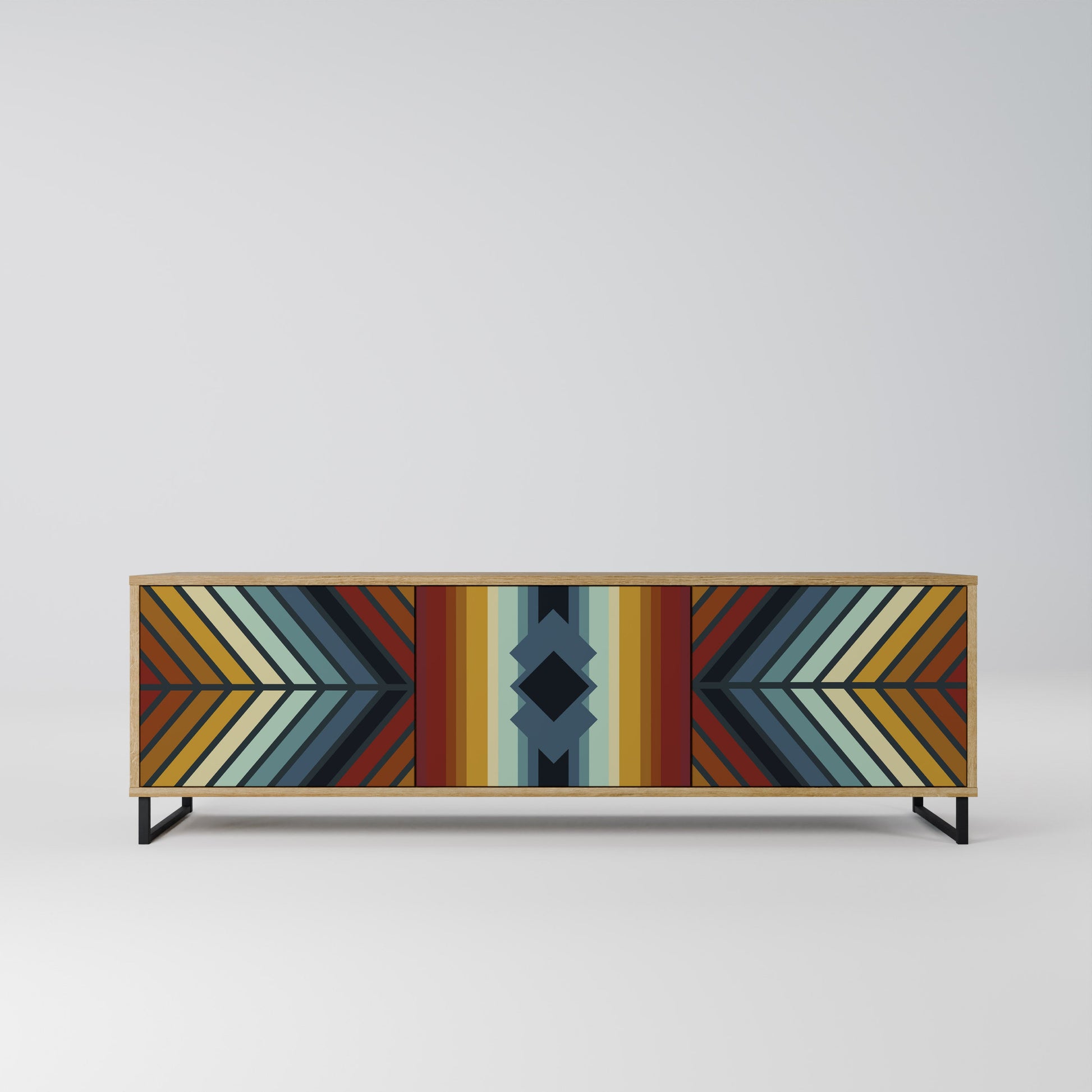 Meuble TV 3 portes INDIGENOUS ZIGZAG effet chêne