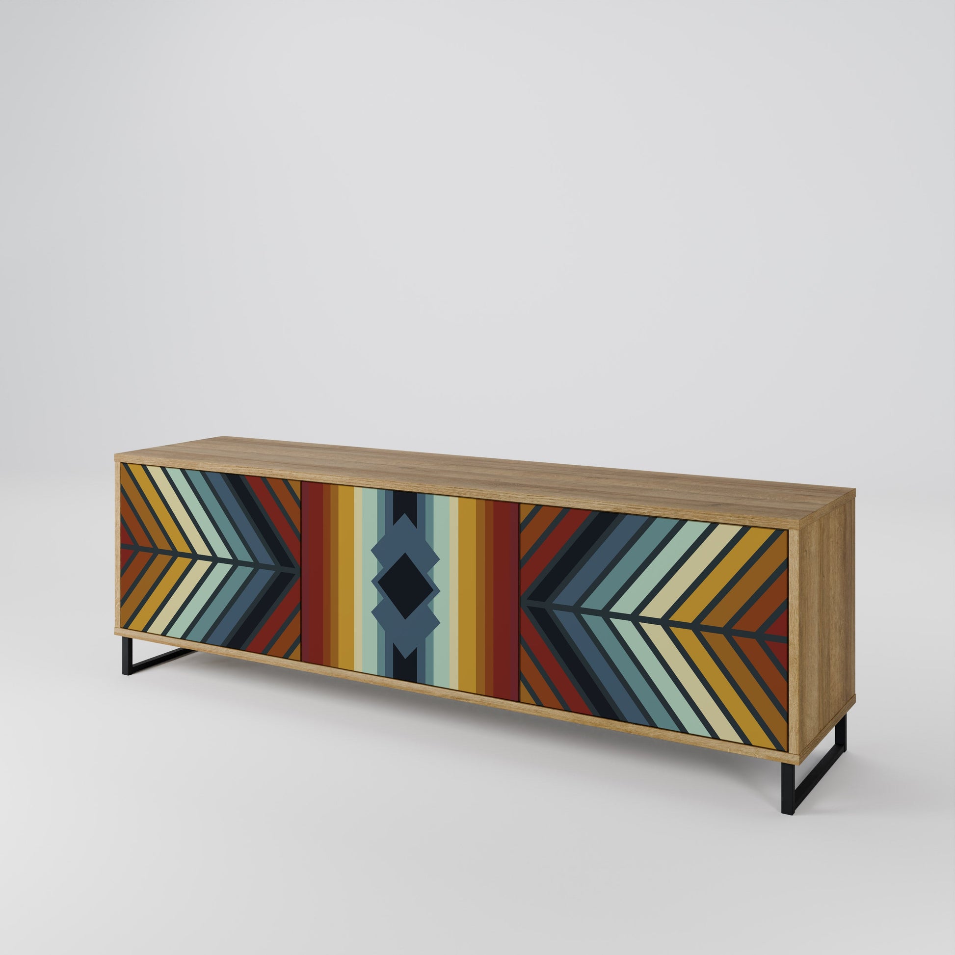 Meuble TV 3 portes INDIGENOUS ZIGZAG effet chêne