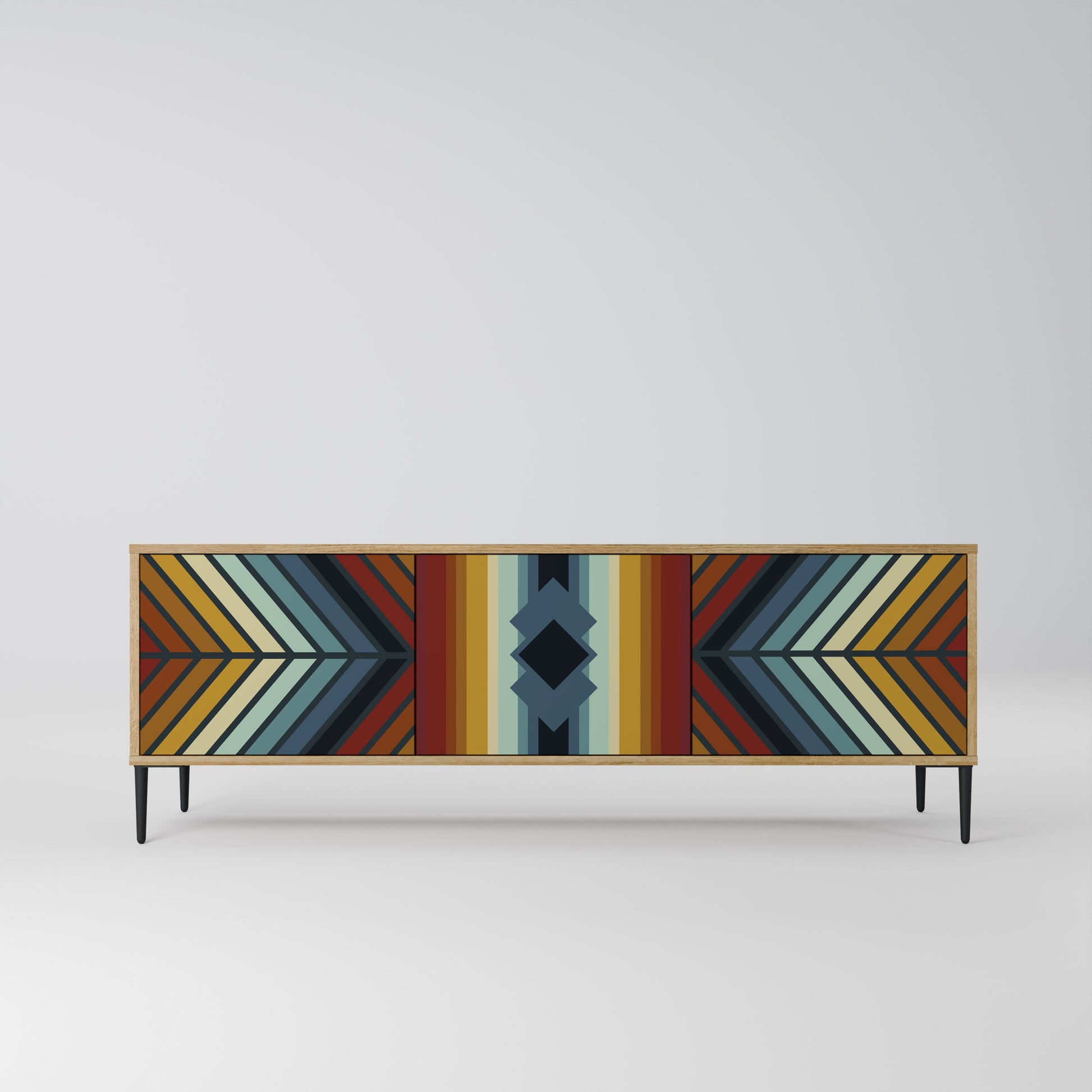 Meuble TV 3 portes INDIGENOUS ZIGZAG effet chêne