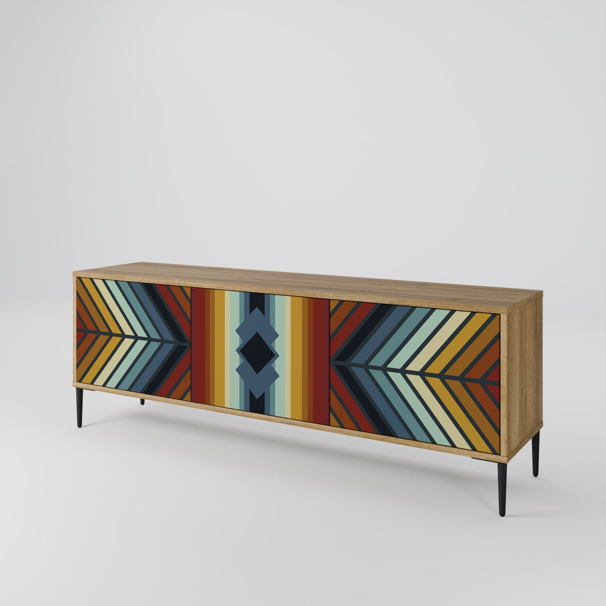 Meuble TV 3 portes INDIGENOUS ZIGZAG effet chêne