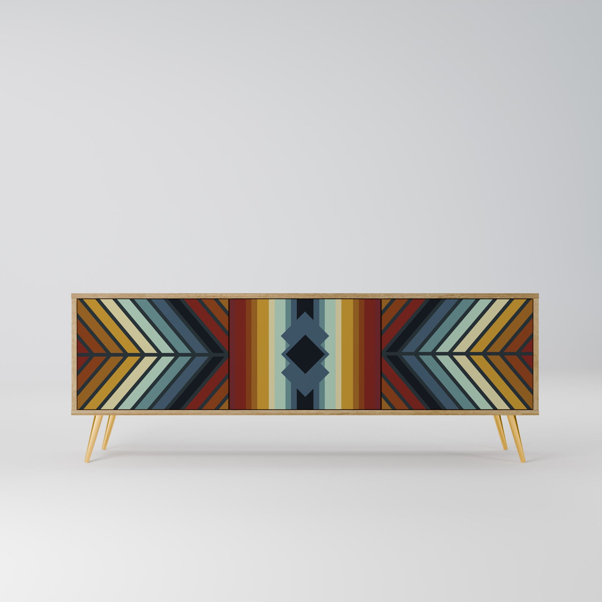 Meuble TV 3 portes INDIGENOUS ZIGZAG effet chêne