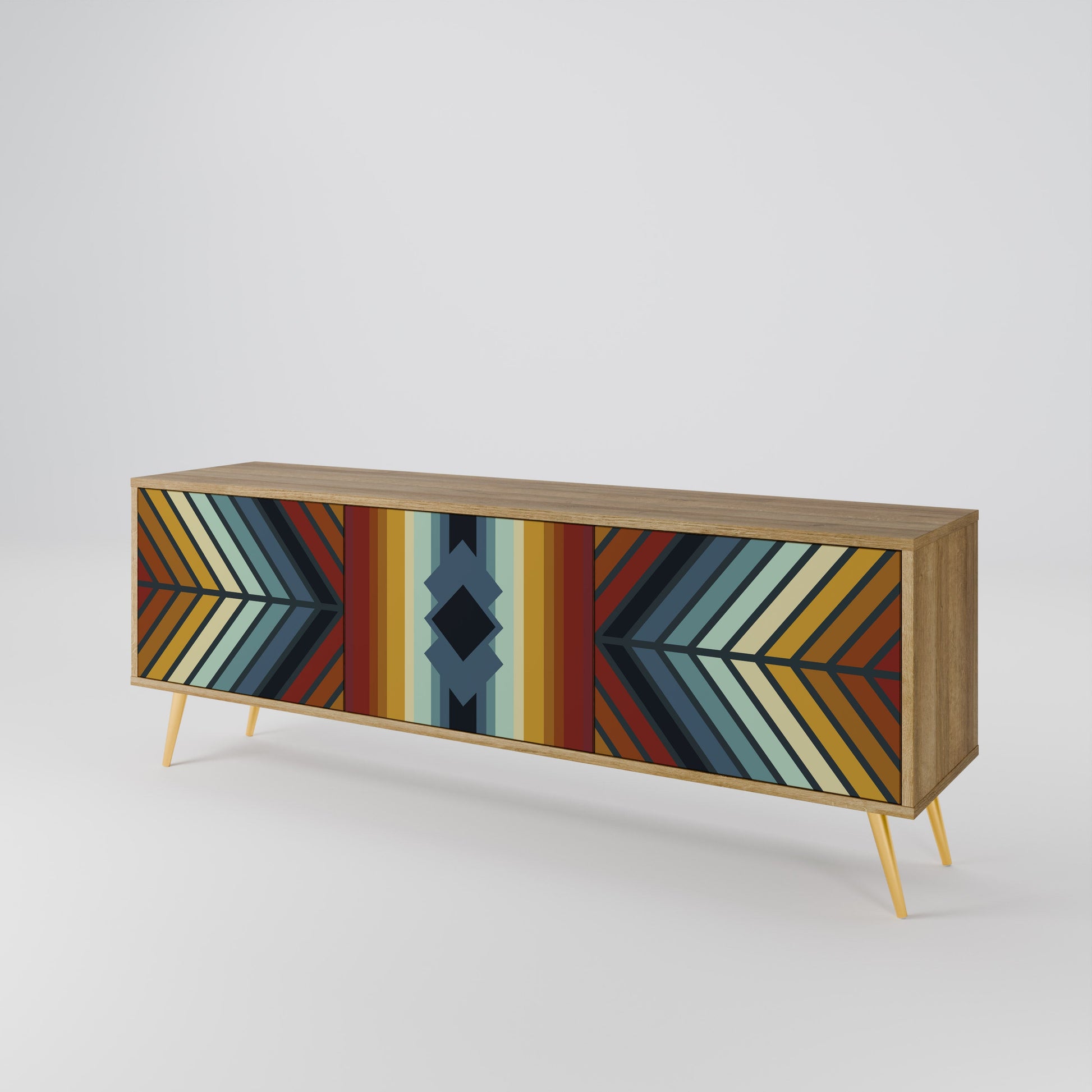 Meuble TV 3 portes INDIGENOUS ZIGZAG effet chêne