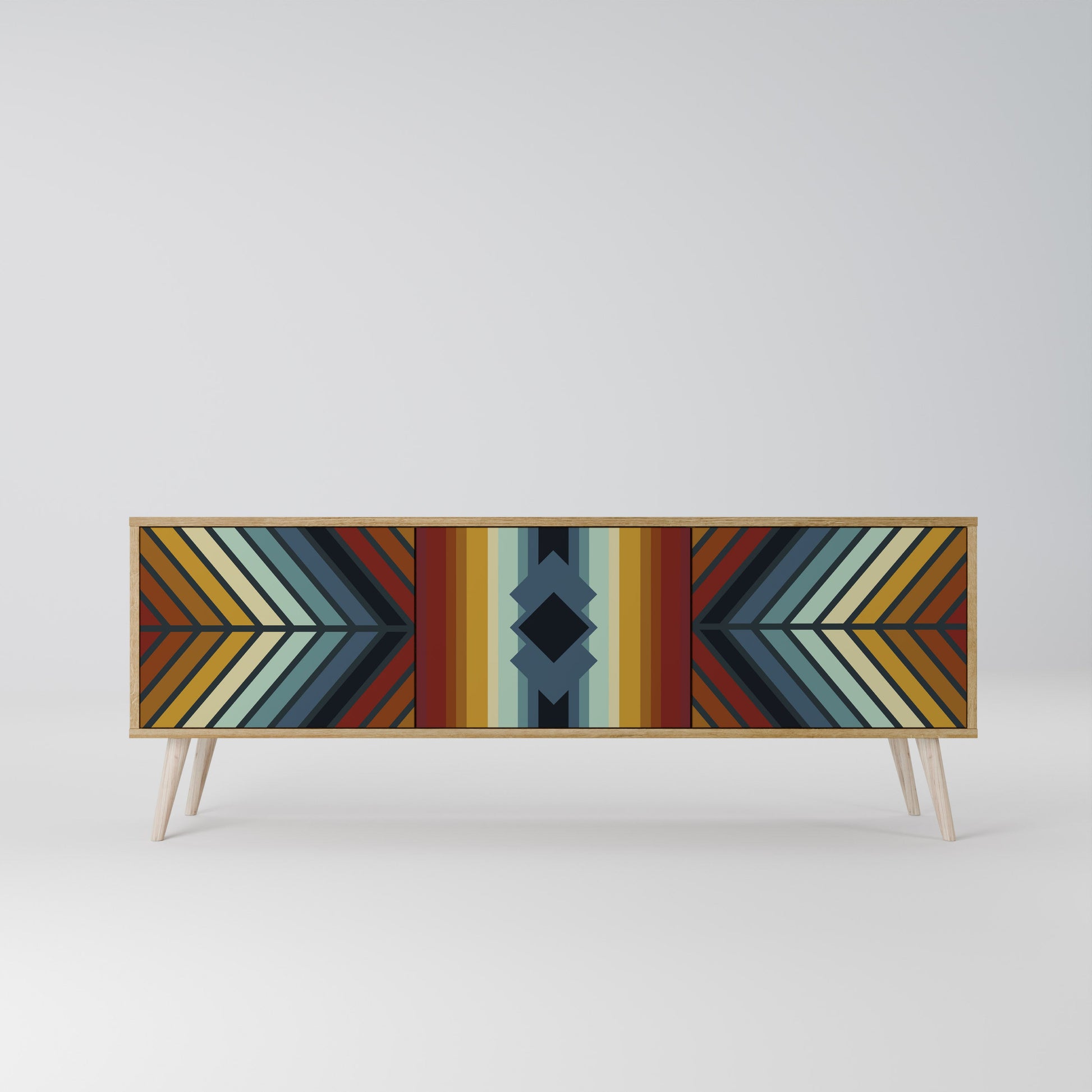 Meuble TV 3 portes INDIGENOUS ZIGZAG effet chêne