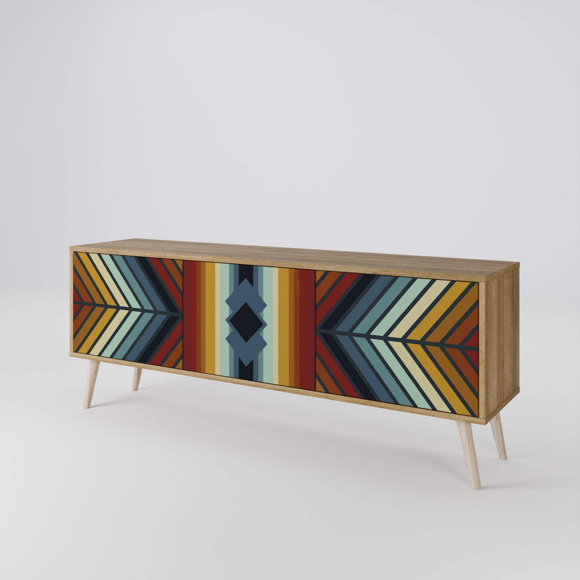 Meuble TV 3 portes INDIGENOUS ZIGZAG effet chêne