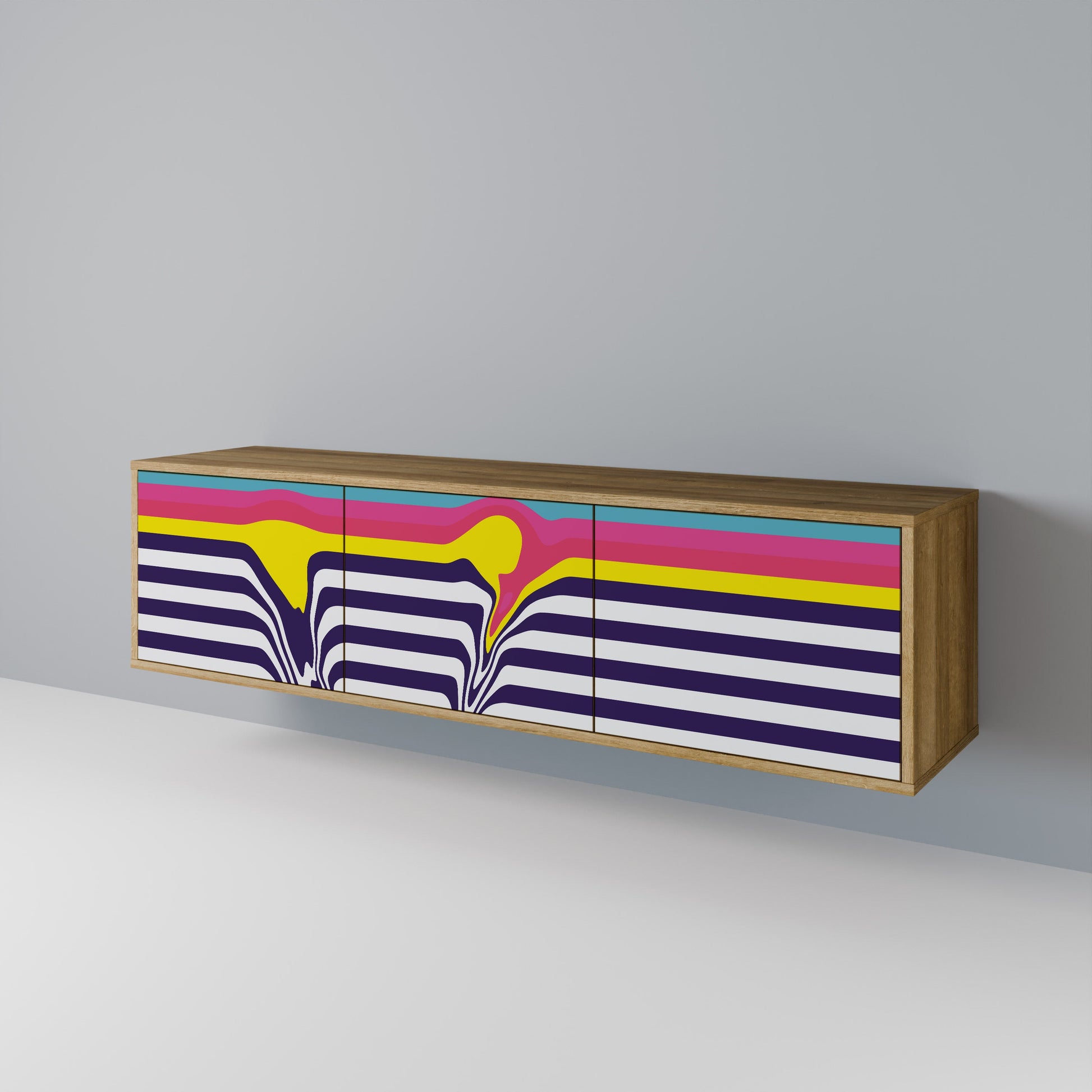 Meuble TV 3 portes COLORFUL DIVERSION effet chêne