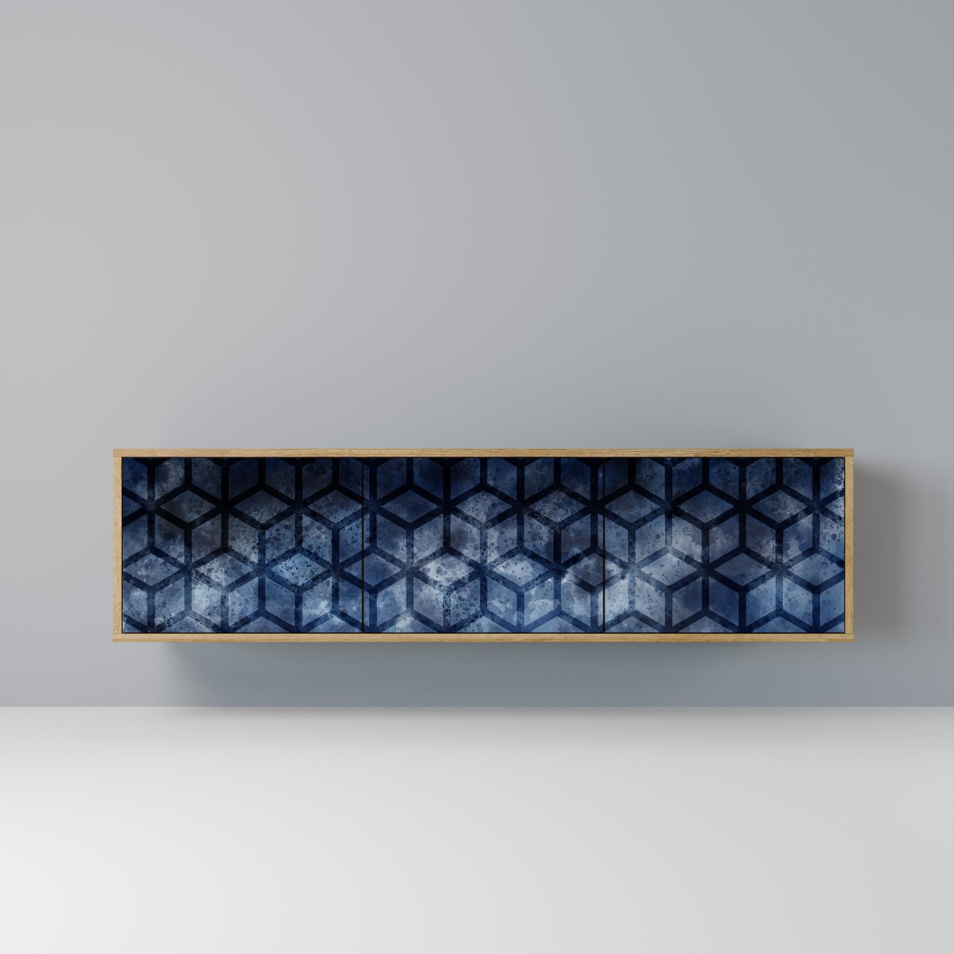 Meuble TV 3 portes CUBIC MIST effet chêne