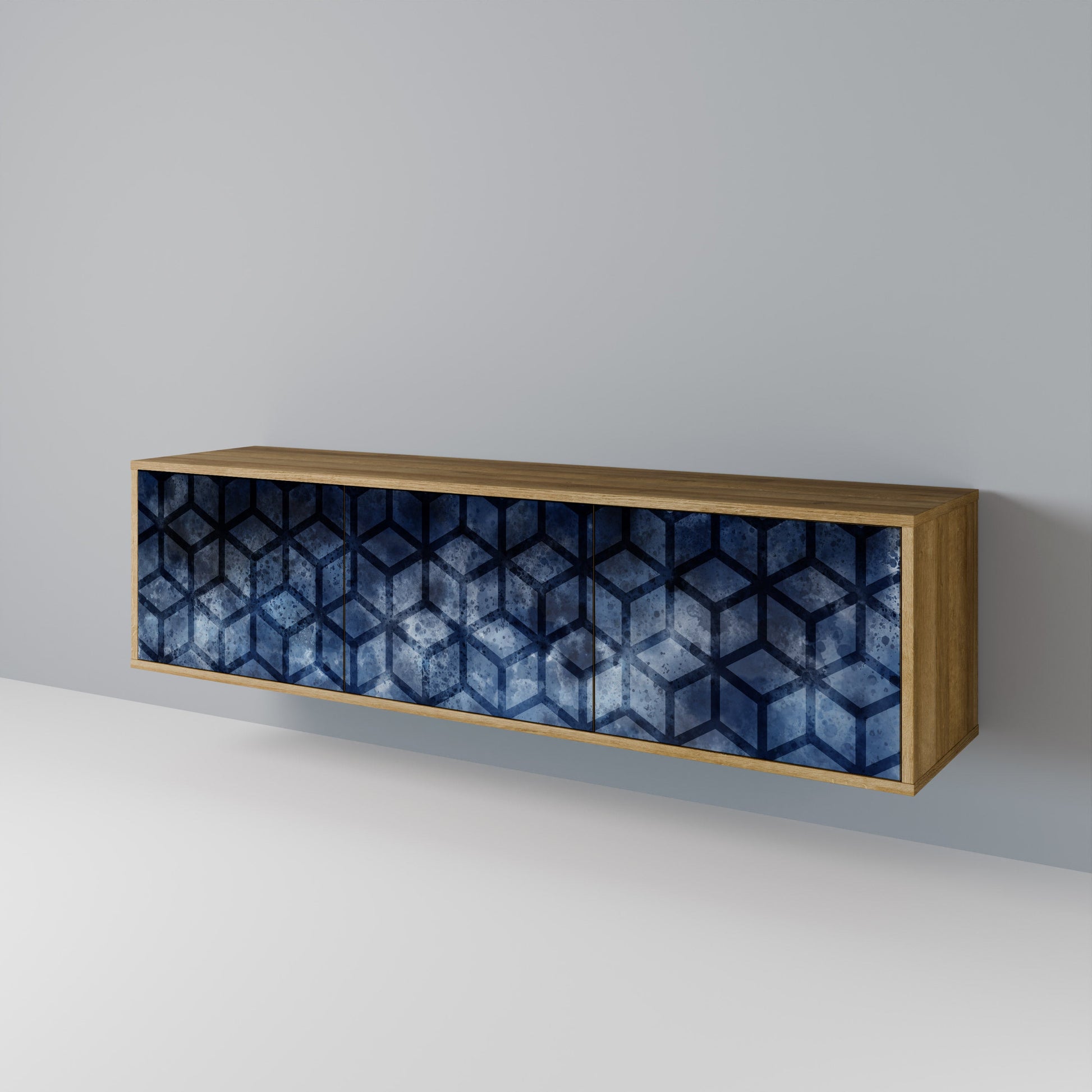 Meuble TV 3 portes CUBIC MIST effet chêne
