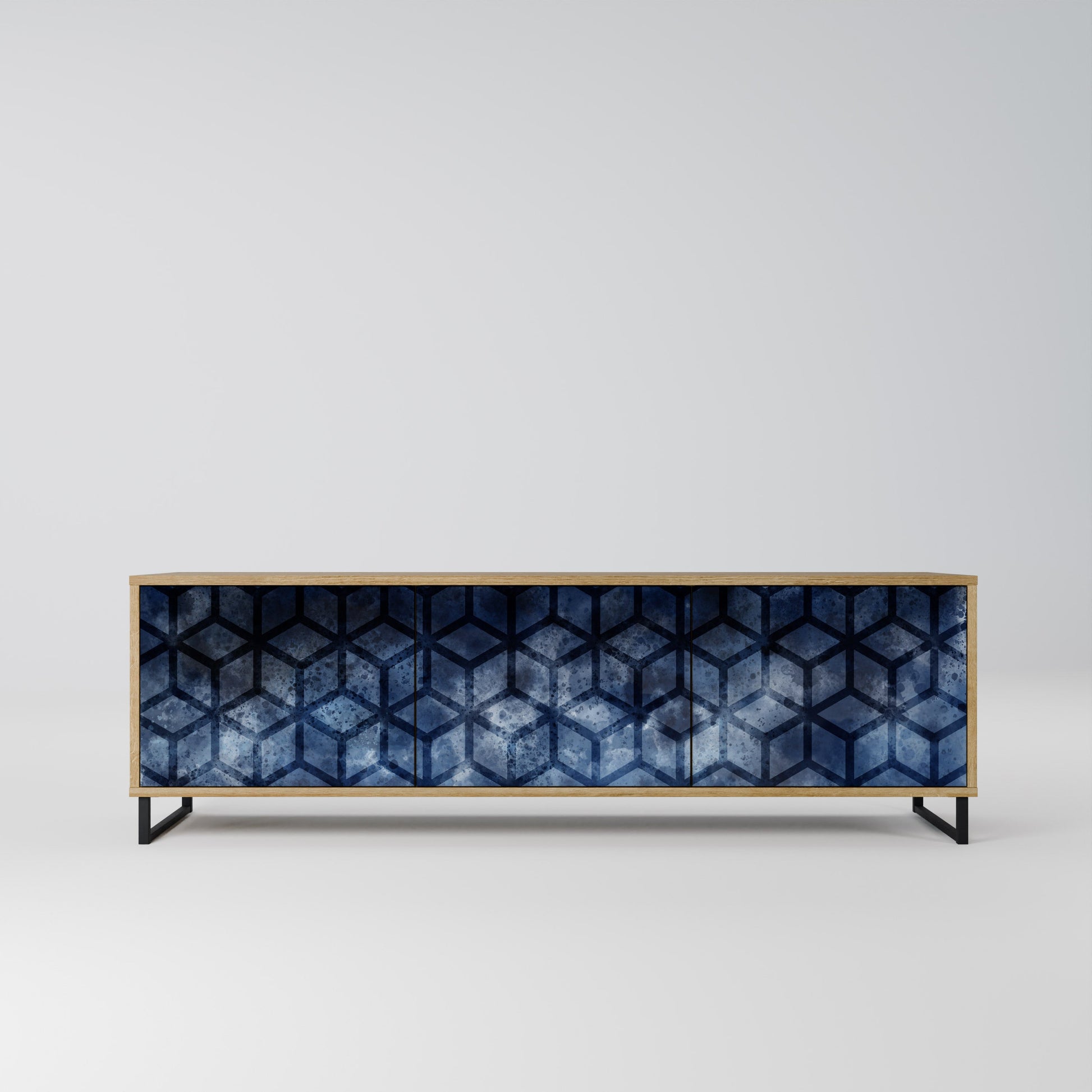 Meuble TV 3 portes CUBIC MIST effet chêne