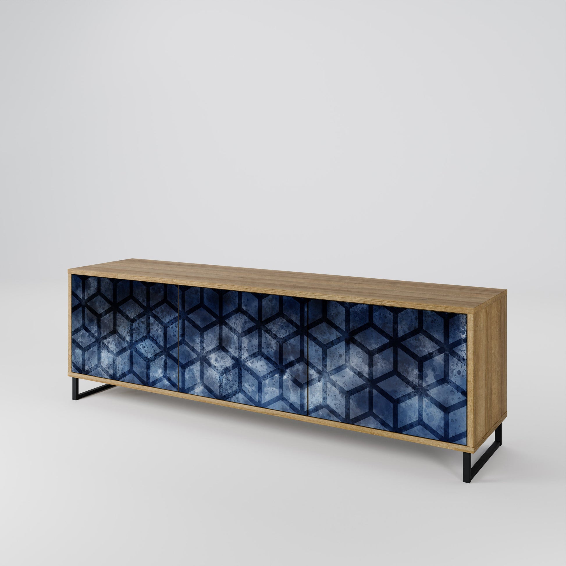 Meuble TV 3 portes CUBIC MIST effet chêne