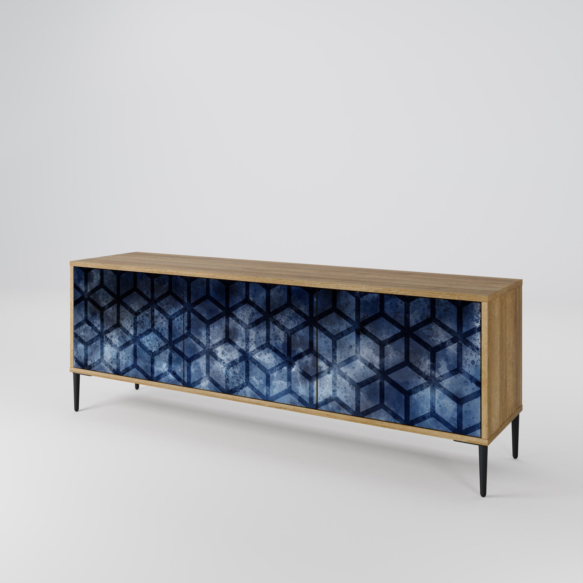 Meuble TV 3 portes CUBIC MIST effet chêne
