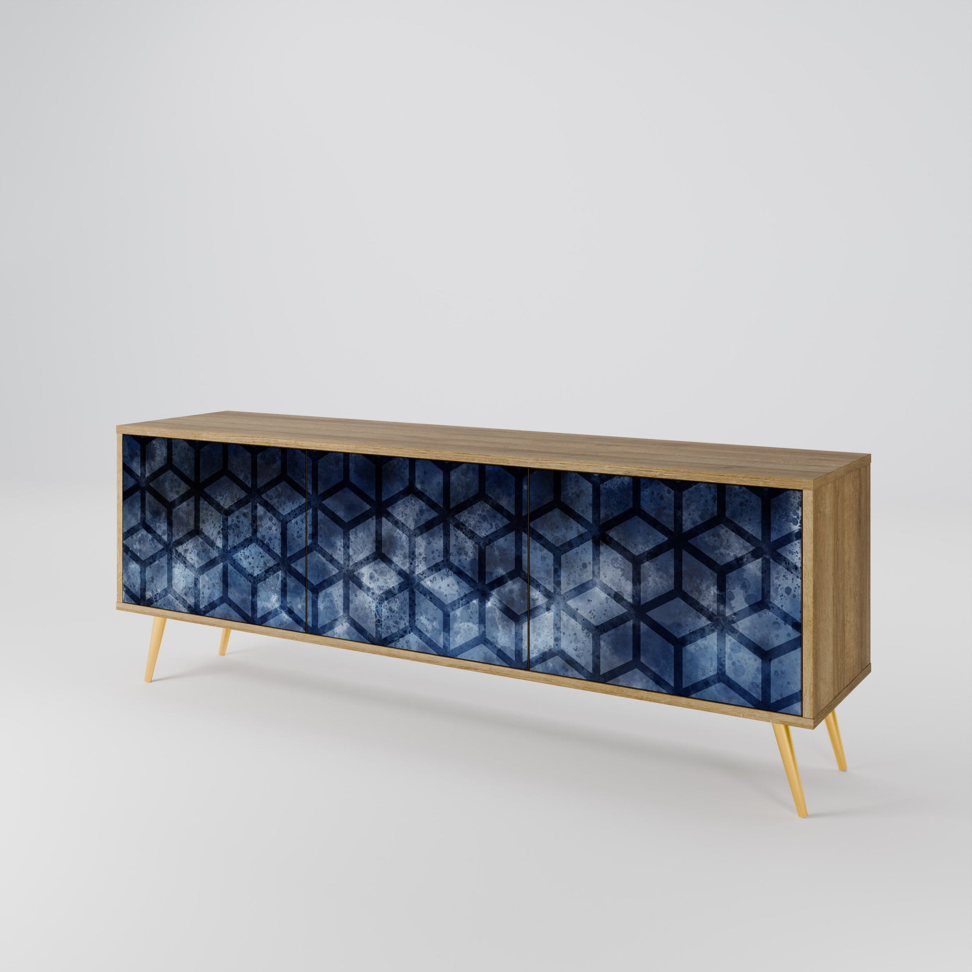 Meuble TV 3 portes CUBIC MIST effet chêne