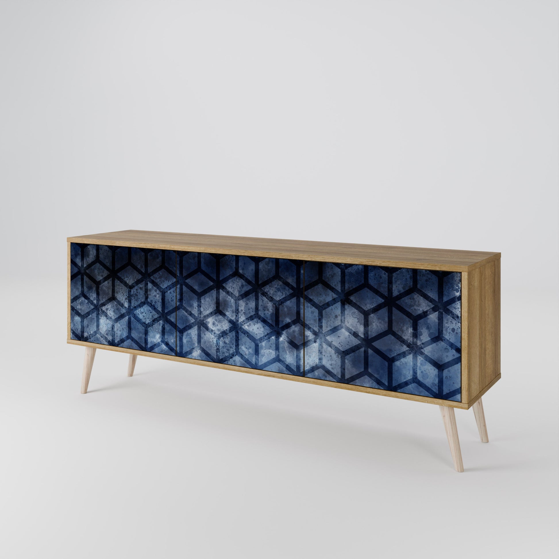 Meuble TV 3 portes CUBIC MIST effet chêne