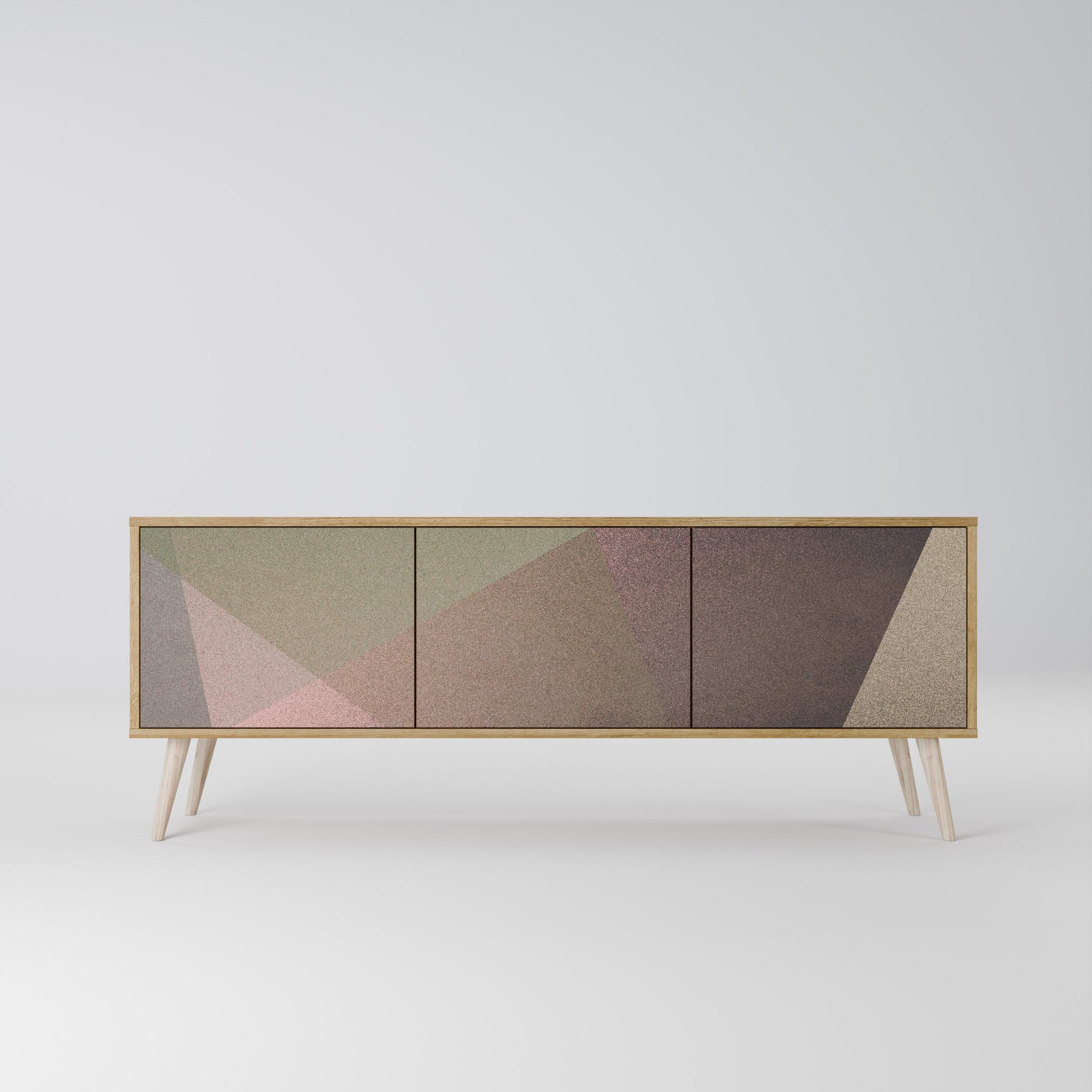 Meuble TV 3 portes BEIGE GEOMETRY effet chêne