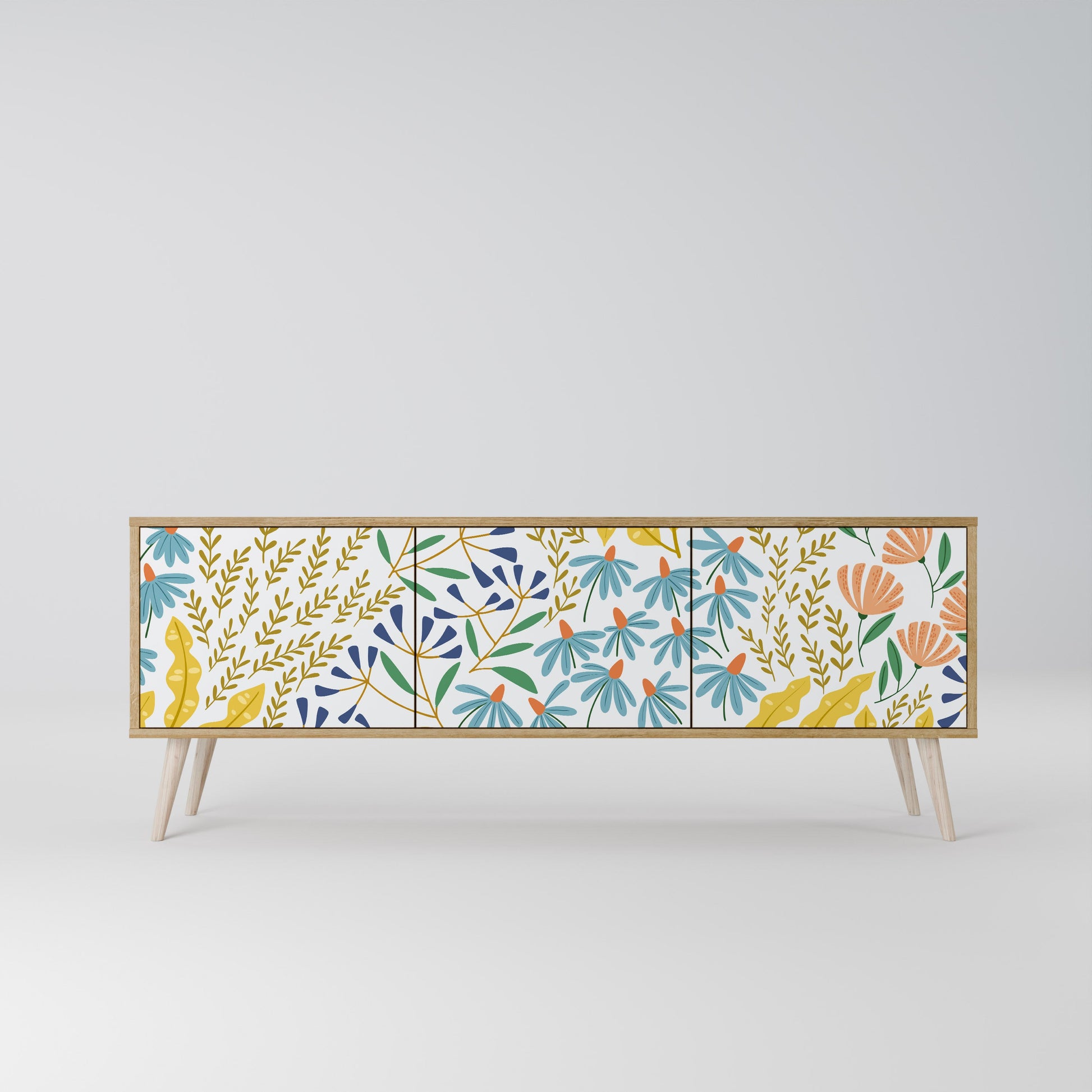 HELLO SPRING 3-Door TV Stand in Oak Effect