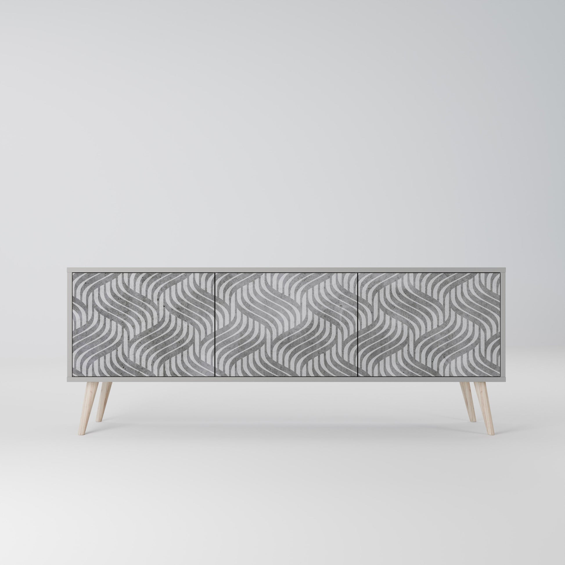 Meuble TV 3 portes CONCRETE MOVEMENT, finition grise