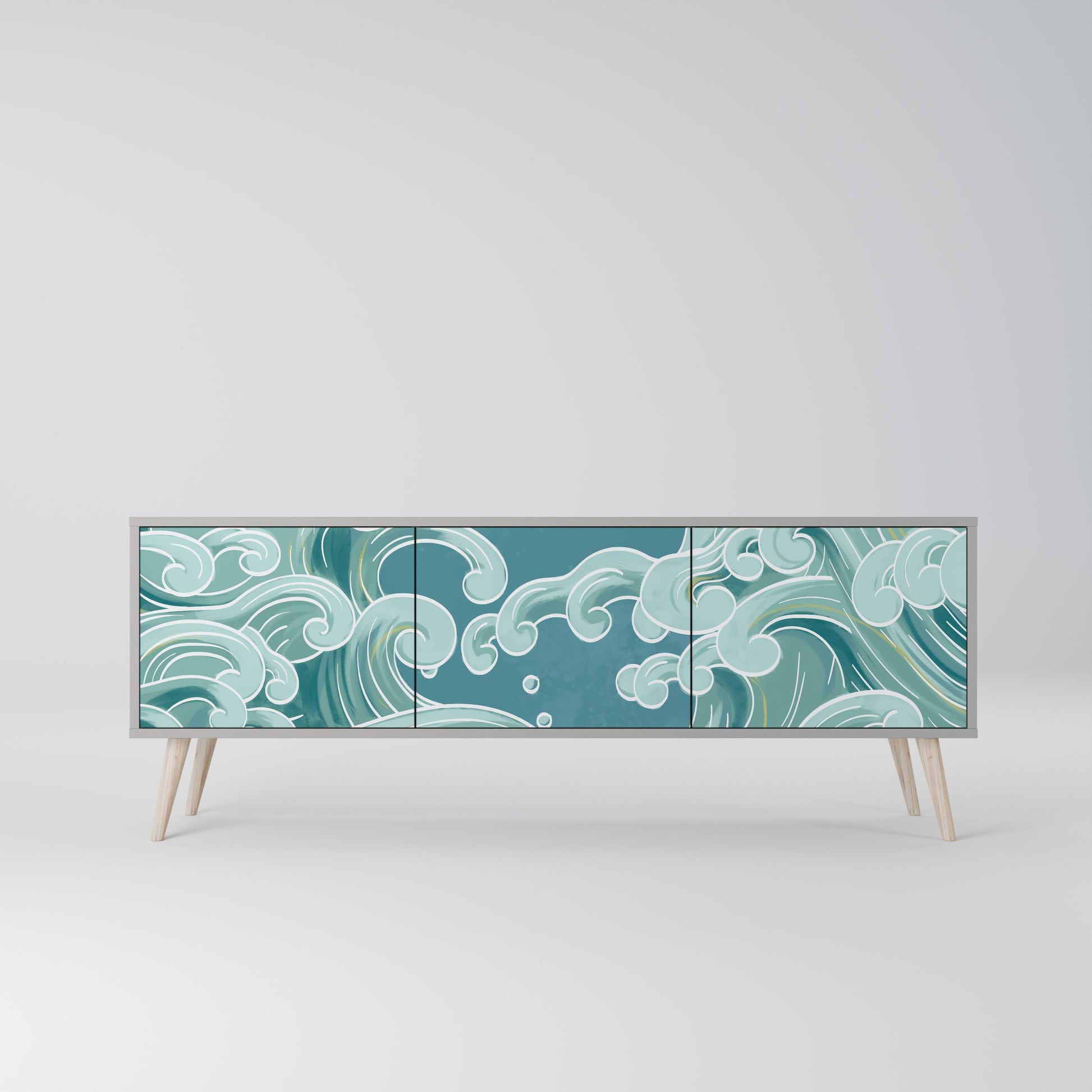 Meuble TV 3 portes ASIAN SWAY finition grise