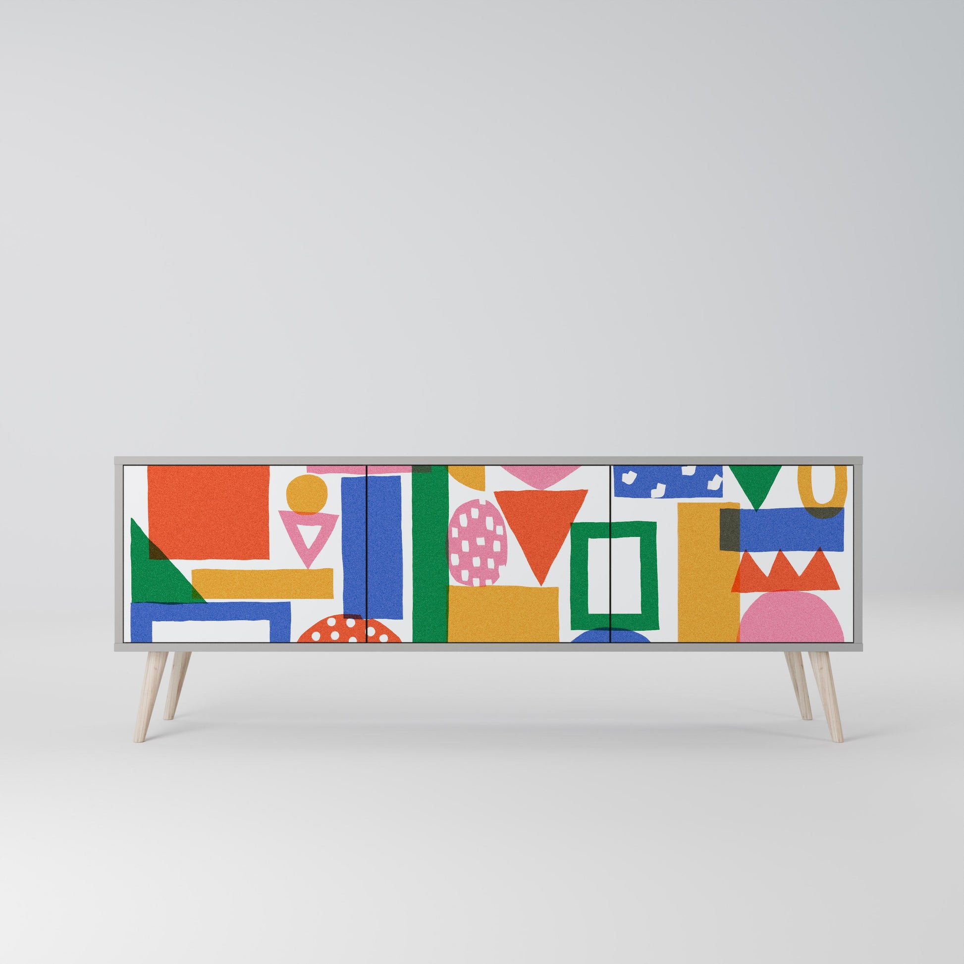 Meuble TV 3 portes GEOMETRIC GLIMMER en finition grise