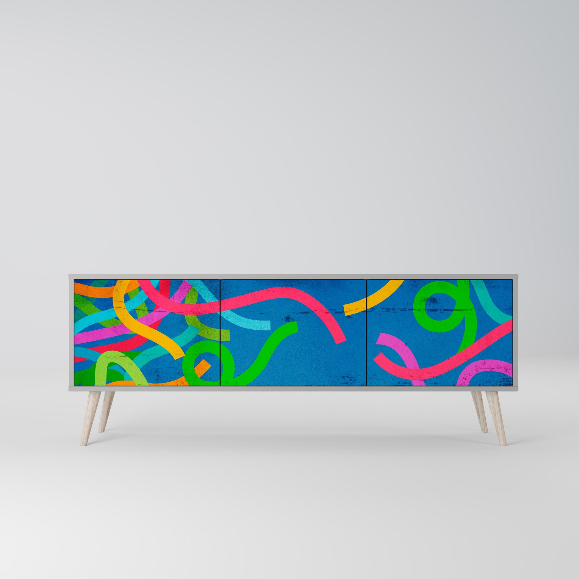Meuble TV 3 portes STREAMER TANGLE, finition grise