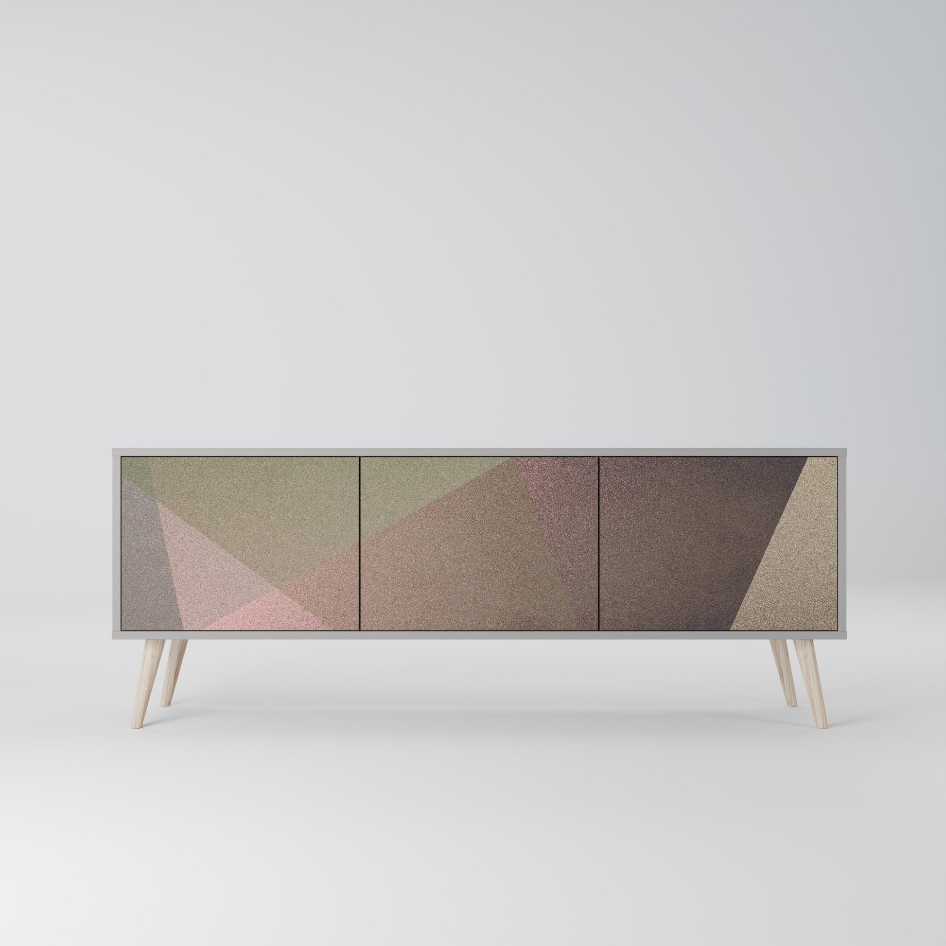 Meuble TV 3 portes BEIGE GEOMETRY, finition grise