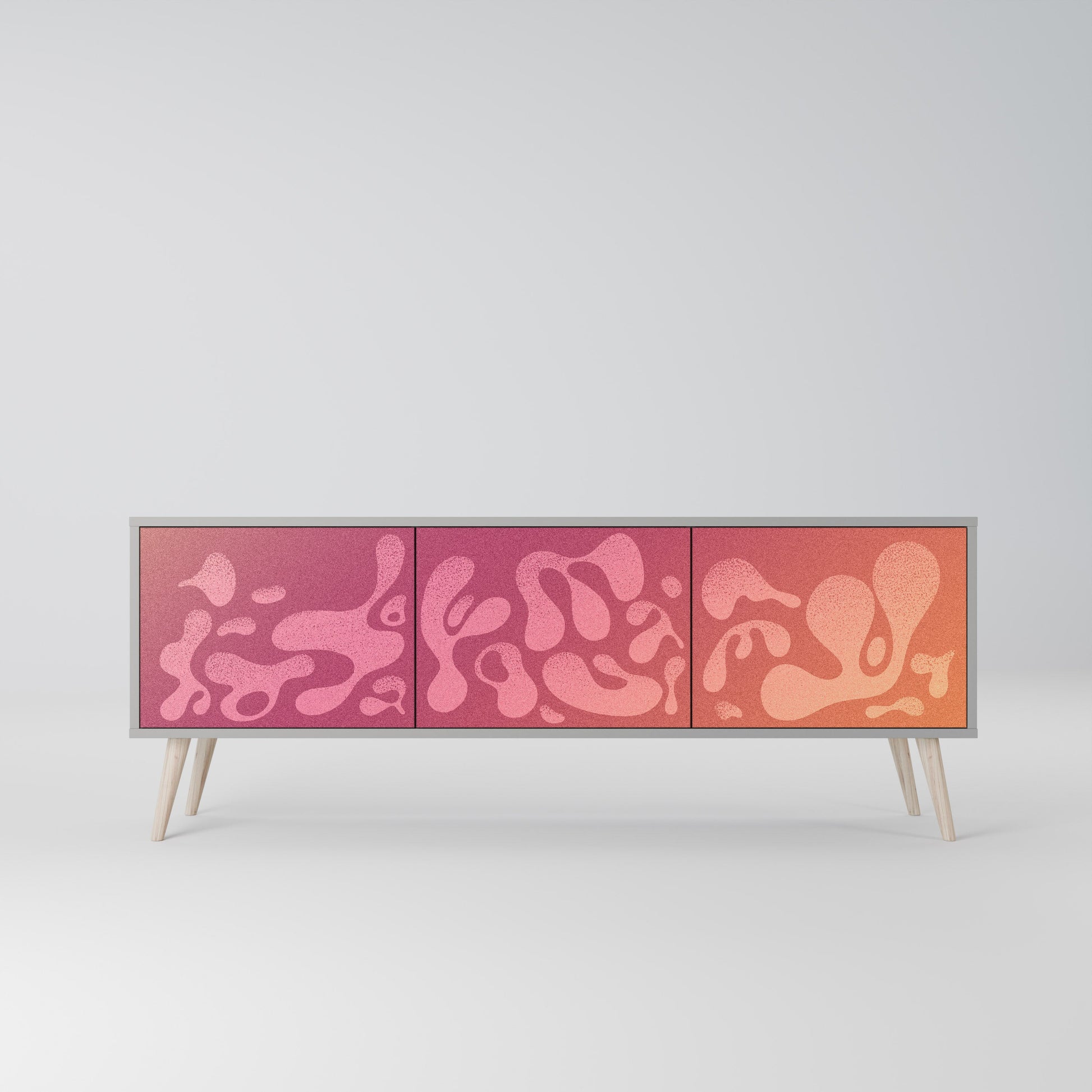 Meuble TV 3 portes IRREGULAR PINK, finition grise