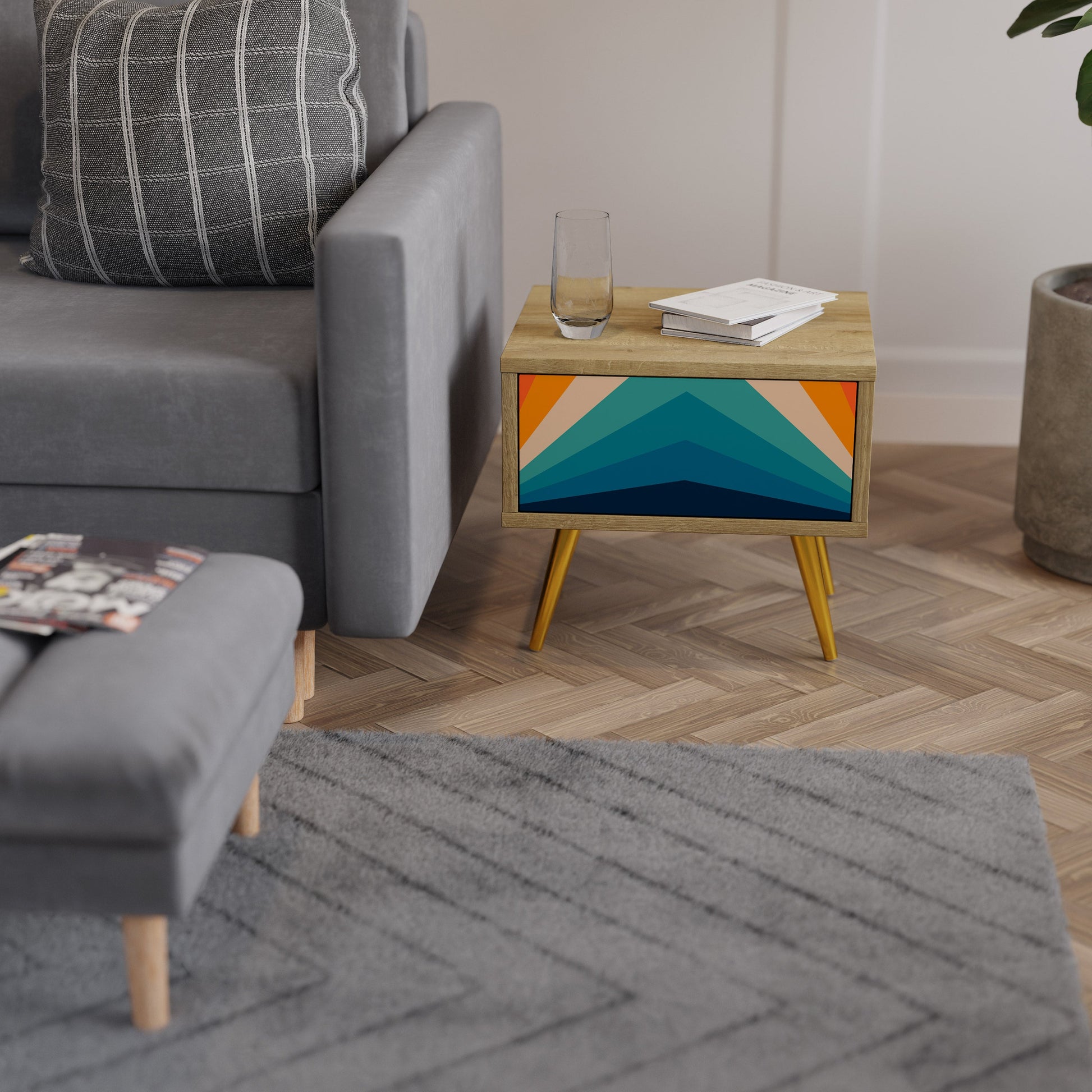 Table de chevet PRISM CONCUSSION effet chêne