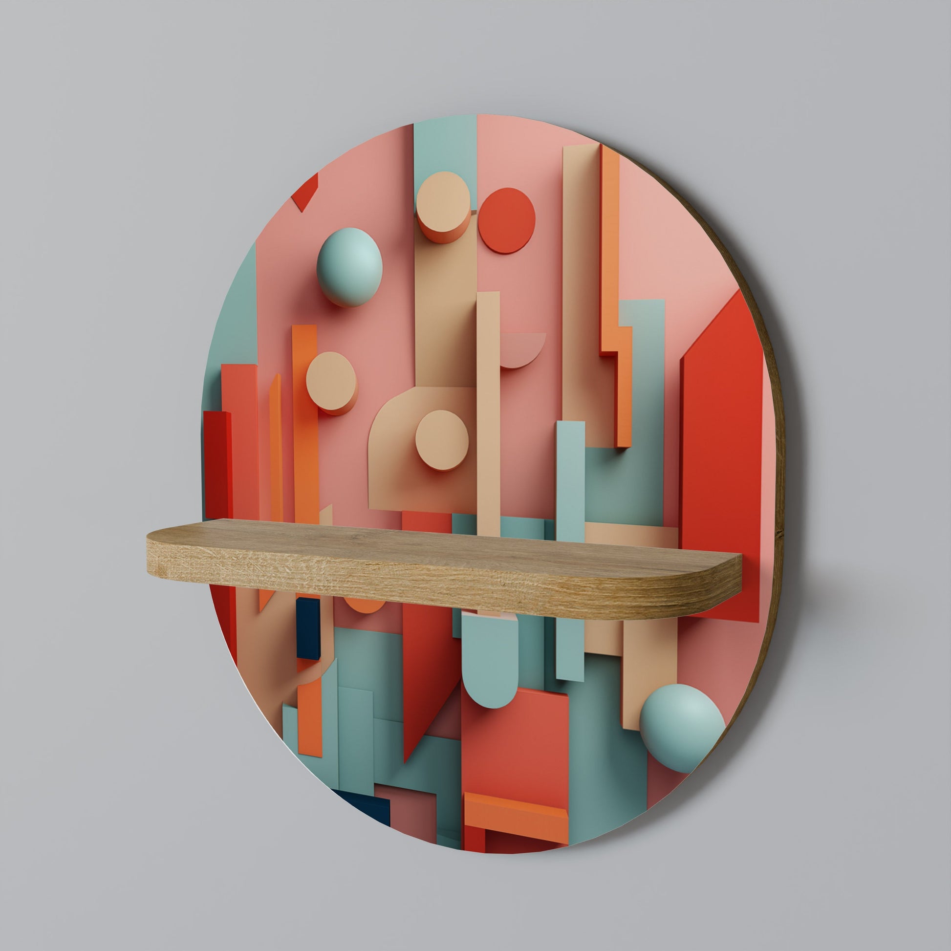 Étagère d'art ovale COLORBURST CONSTRUCT effet chêne