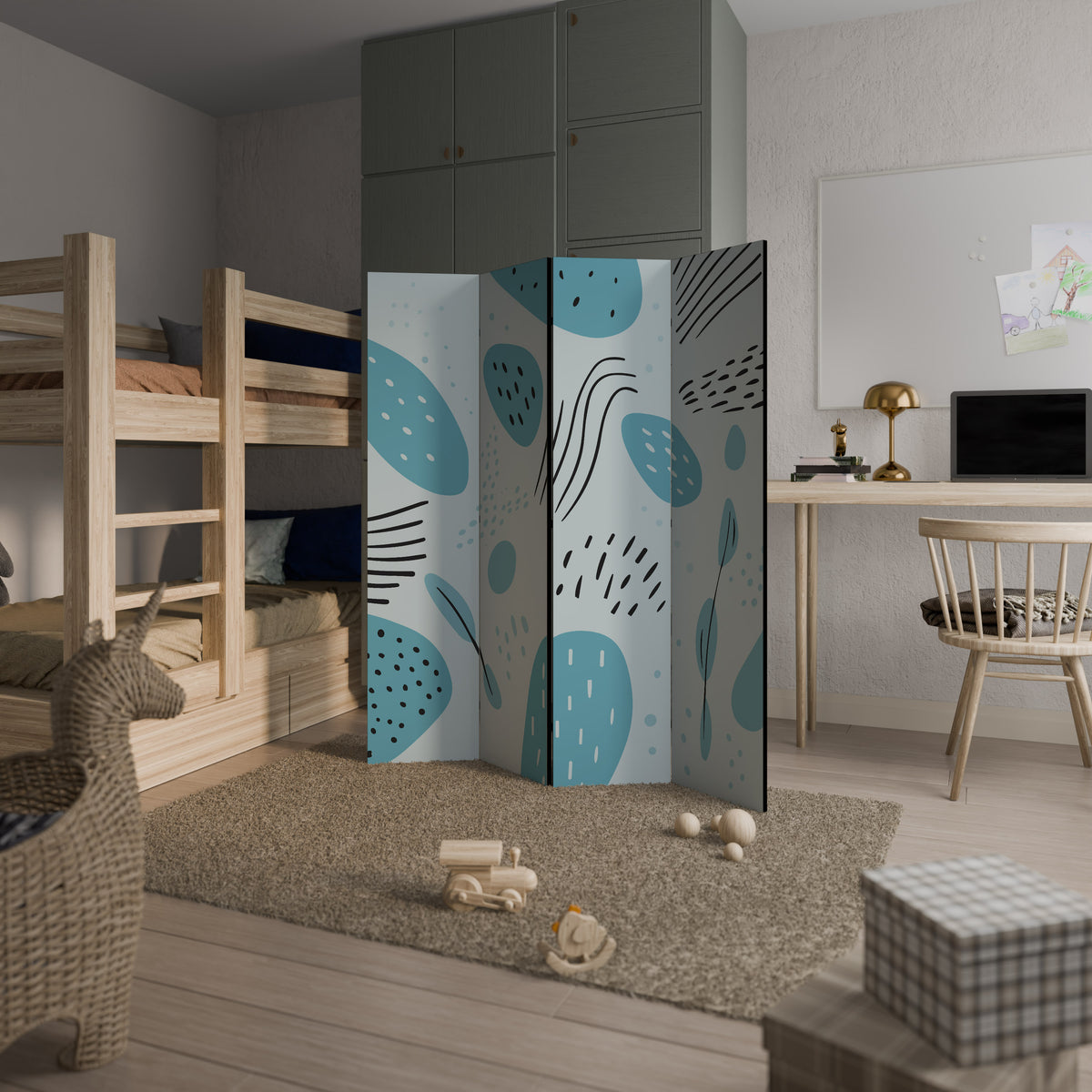 GREENISH FRENZY 4-Panel Room Divider