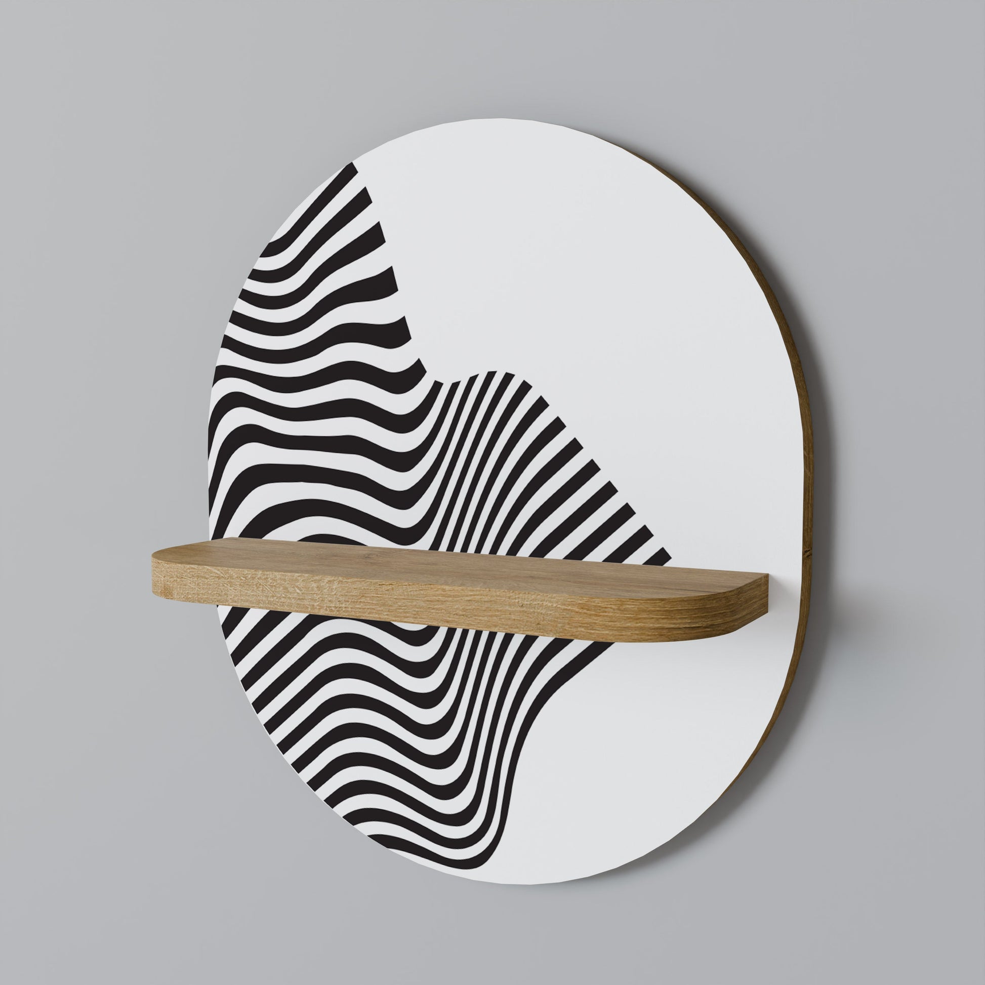 ILLUSIONARY FLOW Oval Art Shelf In Oak Effect