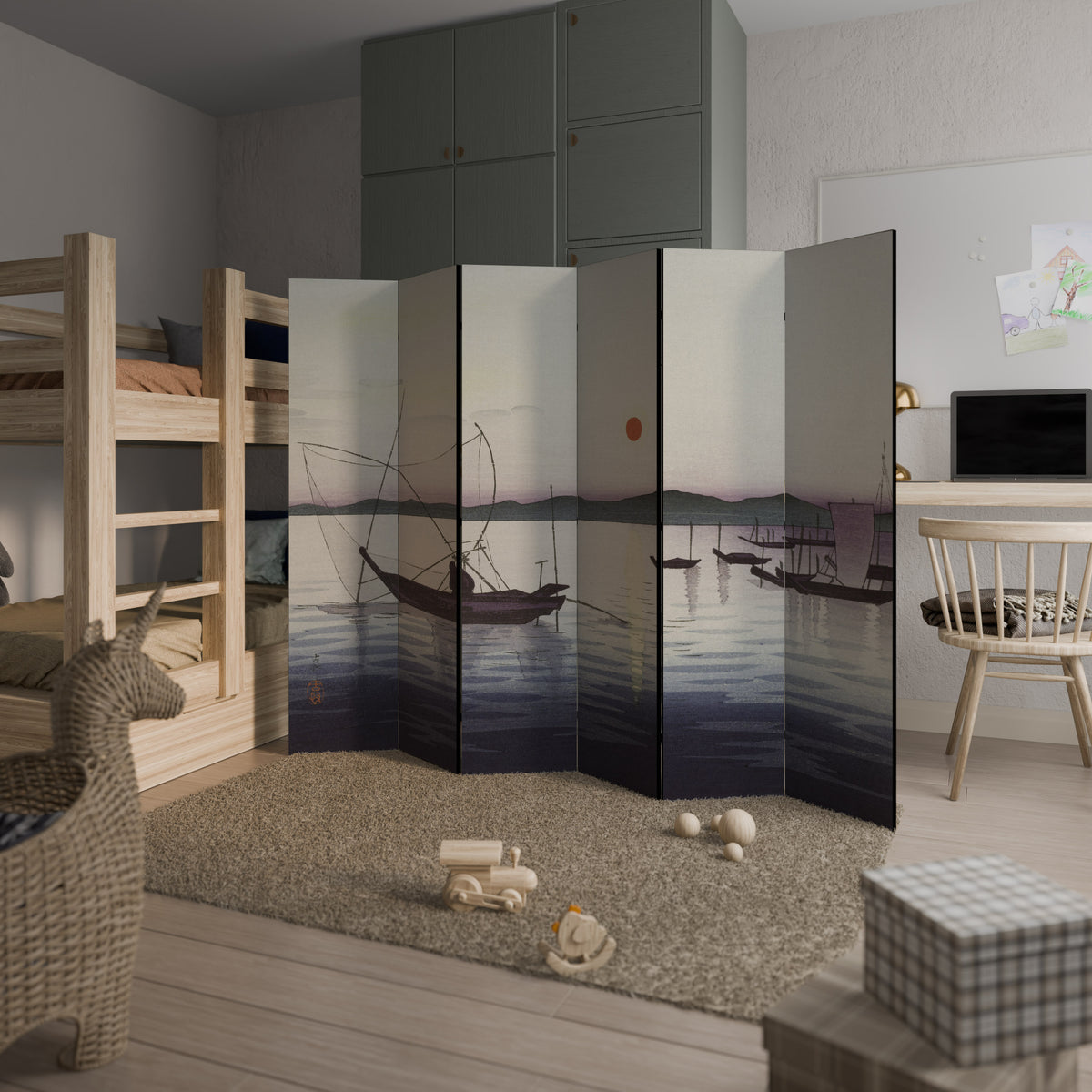 BOATS AND SETTING SUN 6-Panel Room Divider