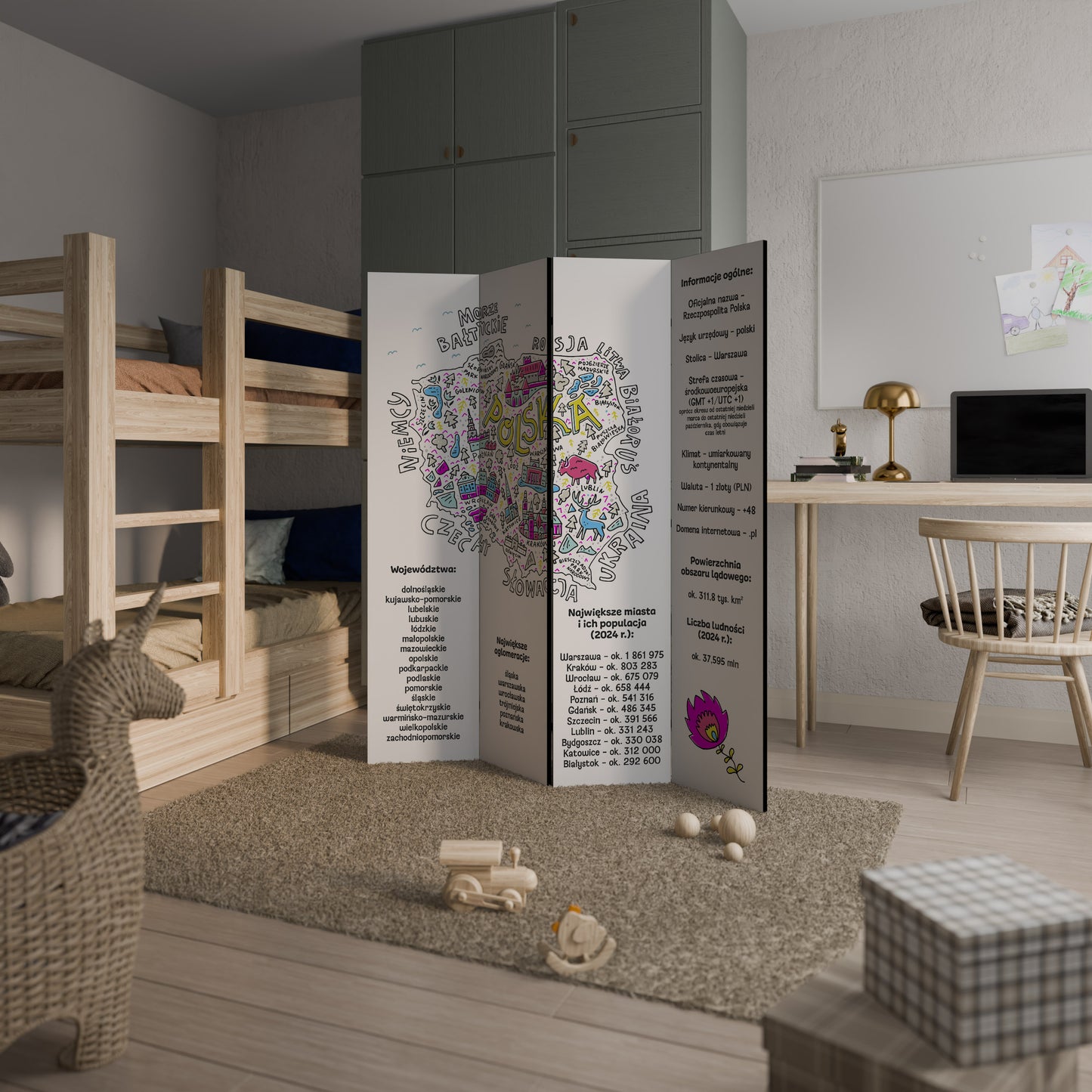POLAND INFO 4-Panel Room Divider