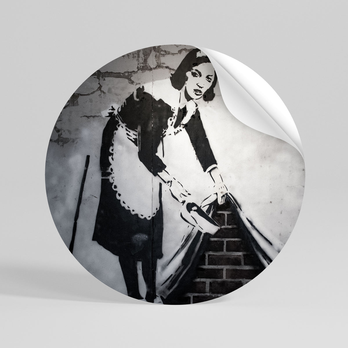 SWEEPING UNDER (BANKSY) Peel and Stick Round Sticker