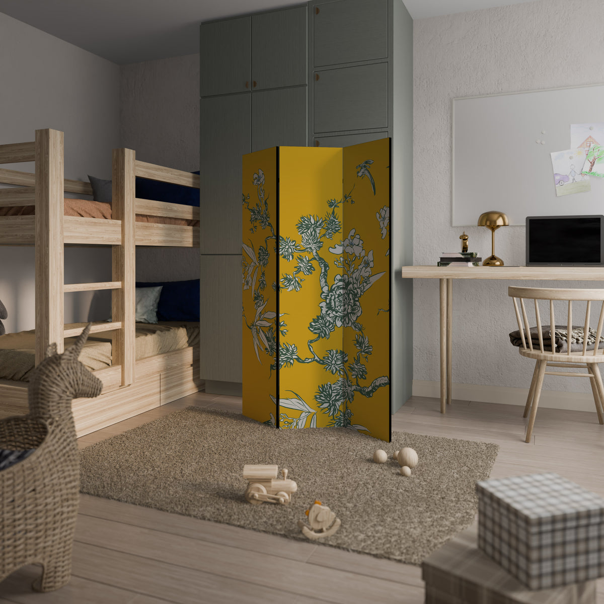 YELLOW CHINOISERIE 3-Panel Room Divider