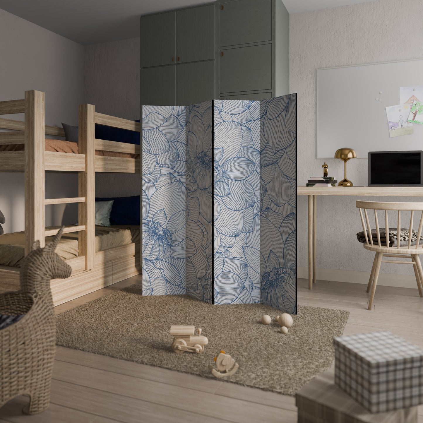 LUSH LINEAR BLOOMS 4-Panel Room Divider