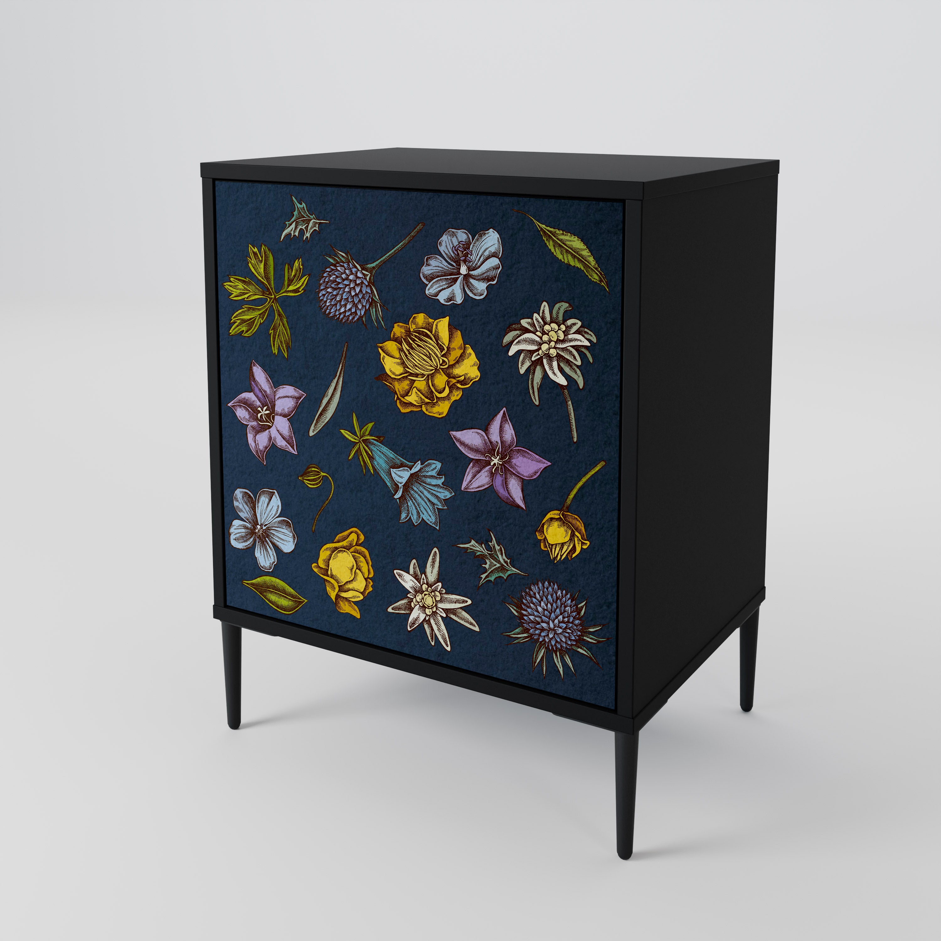 FLOWERS ON NAVY BLUE 1-Door Sideboard