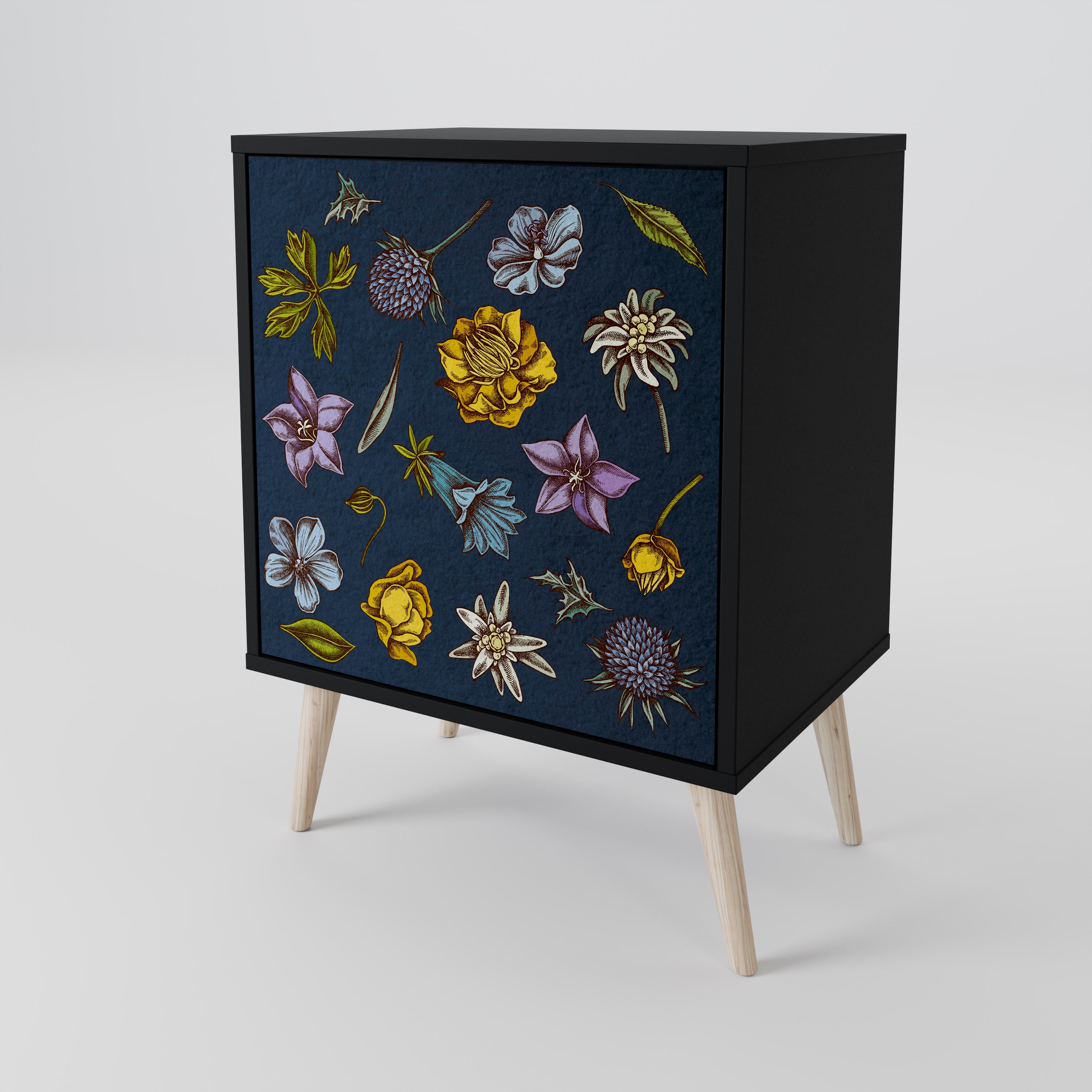FLOWERS ON NAVY BLUE 1-Door Sideboard