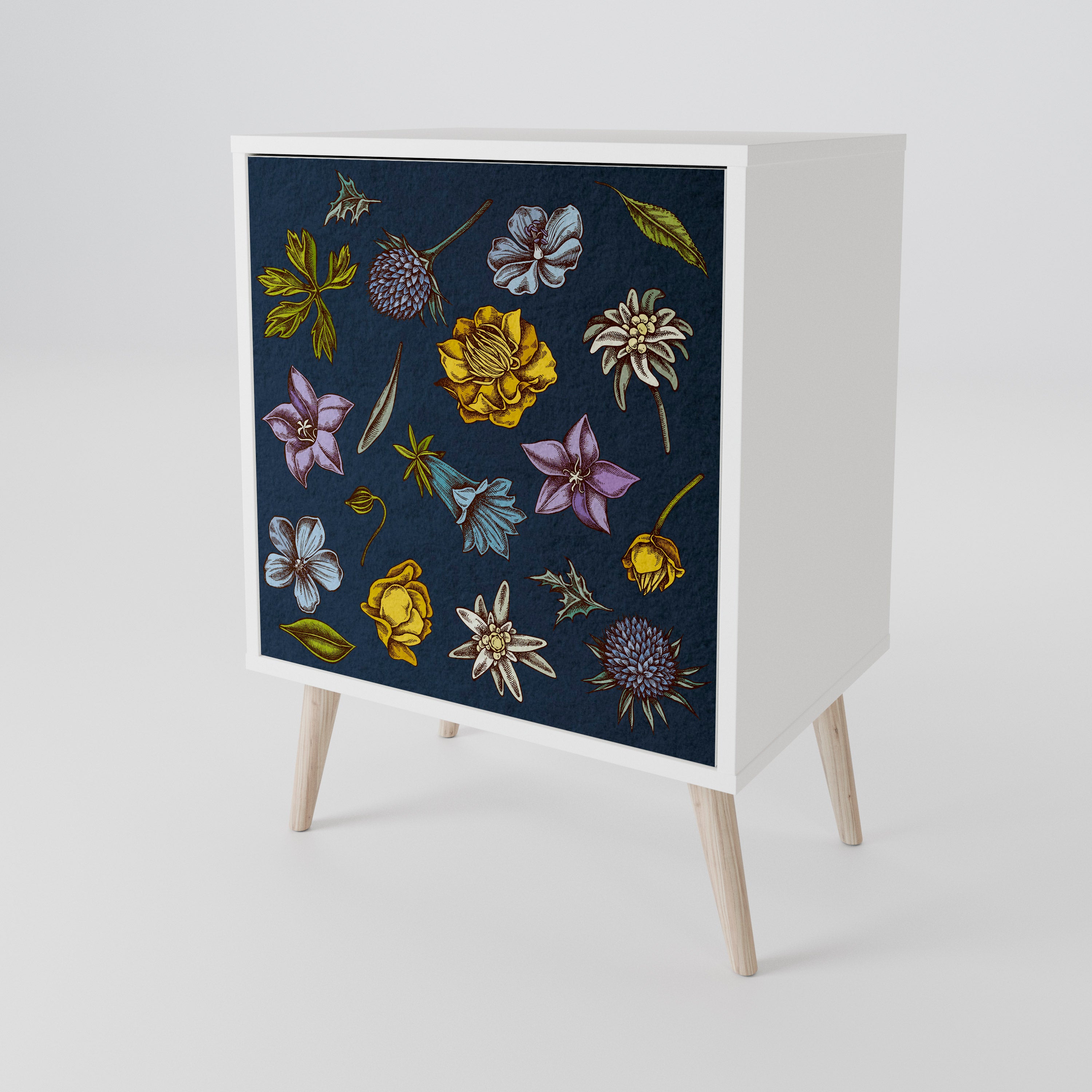 FLOWERS ON NAVY BLUE 1-Door Sideboard