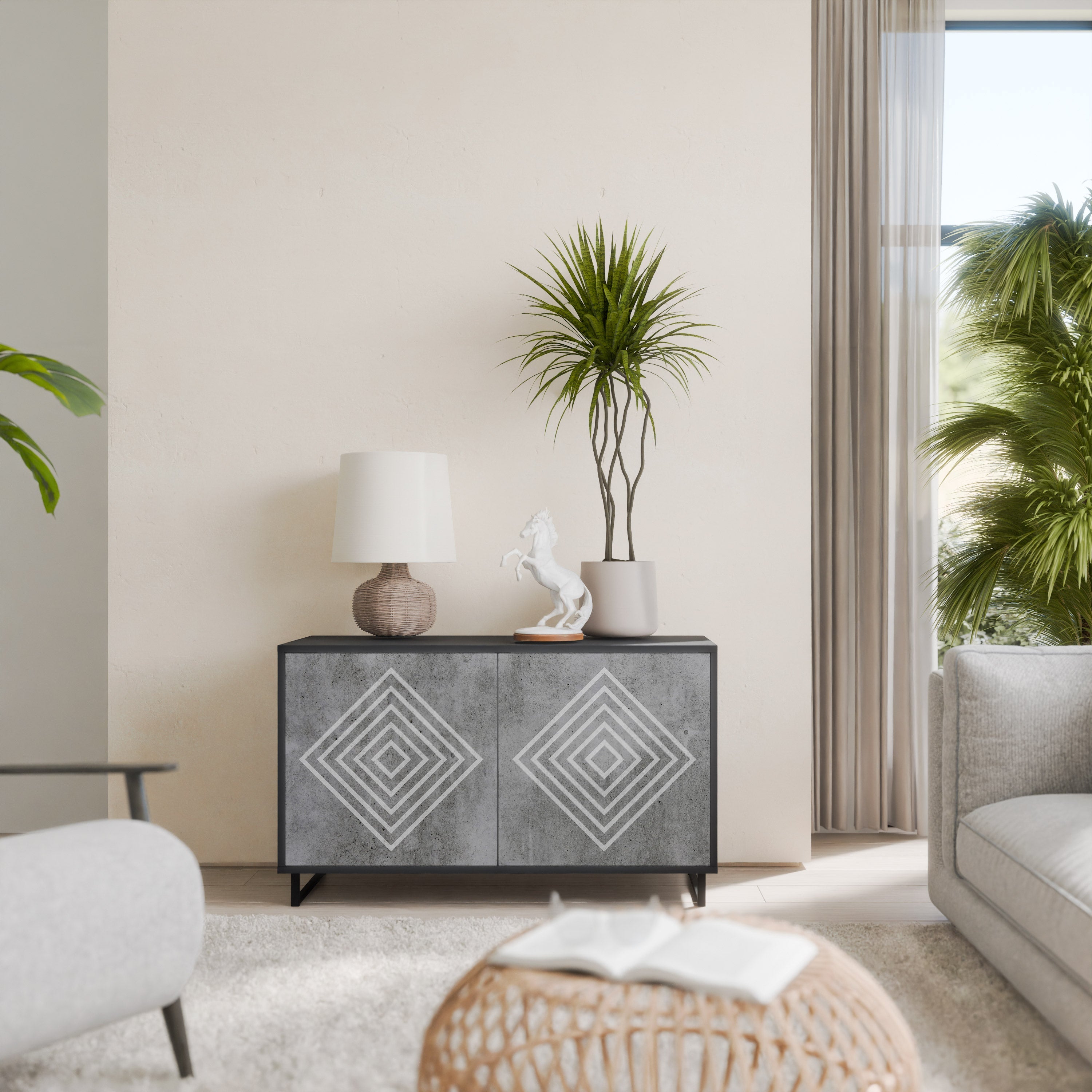 POLYGONAL ARTISTRY 2-Door Sideboard in Black Finish