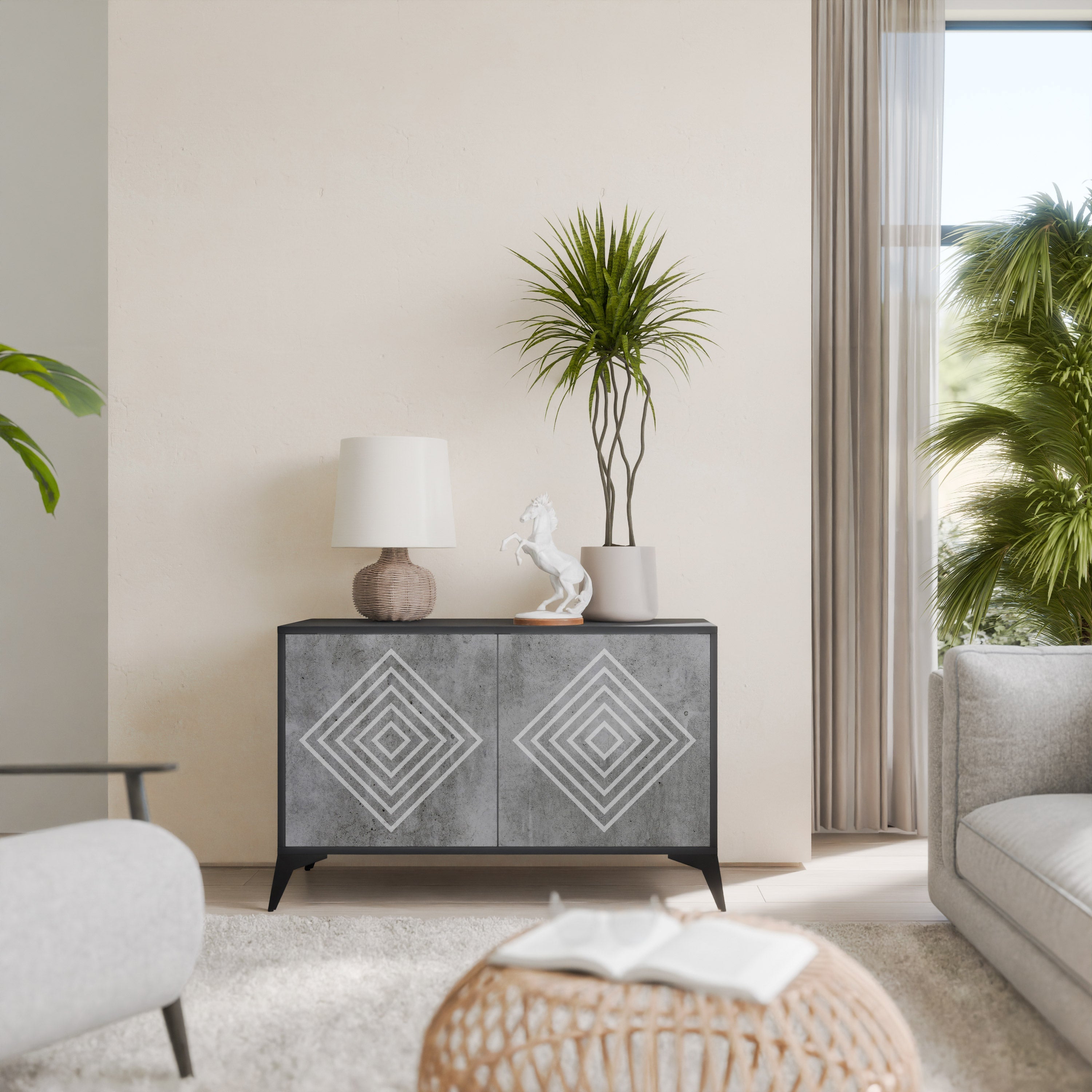 POLYGONAL ARTISTRY 2-Door Sideboard in Black Finish