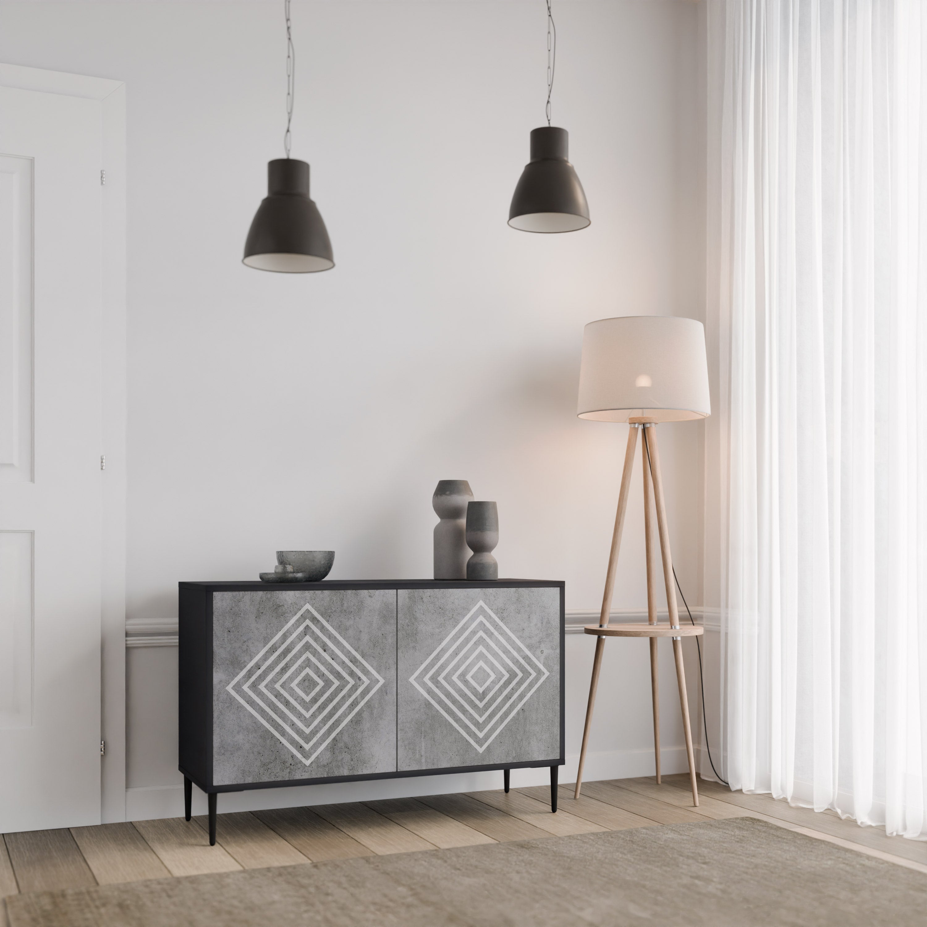 POLYGONAL ARTISTRY 2-Door Sideboard in Black Finish