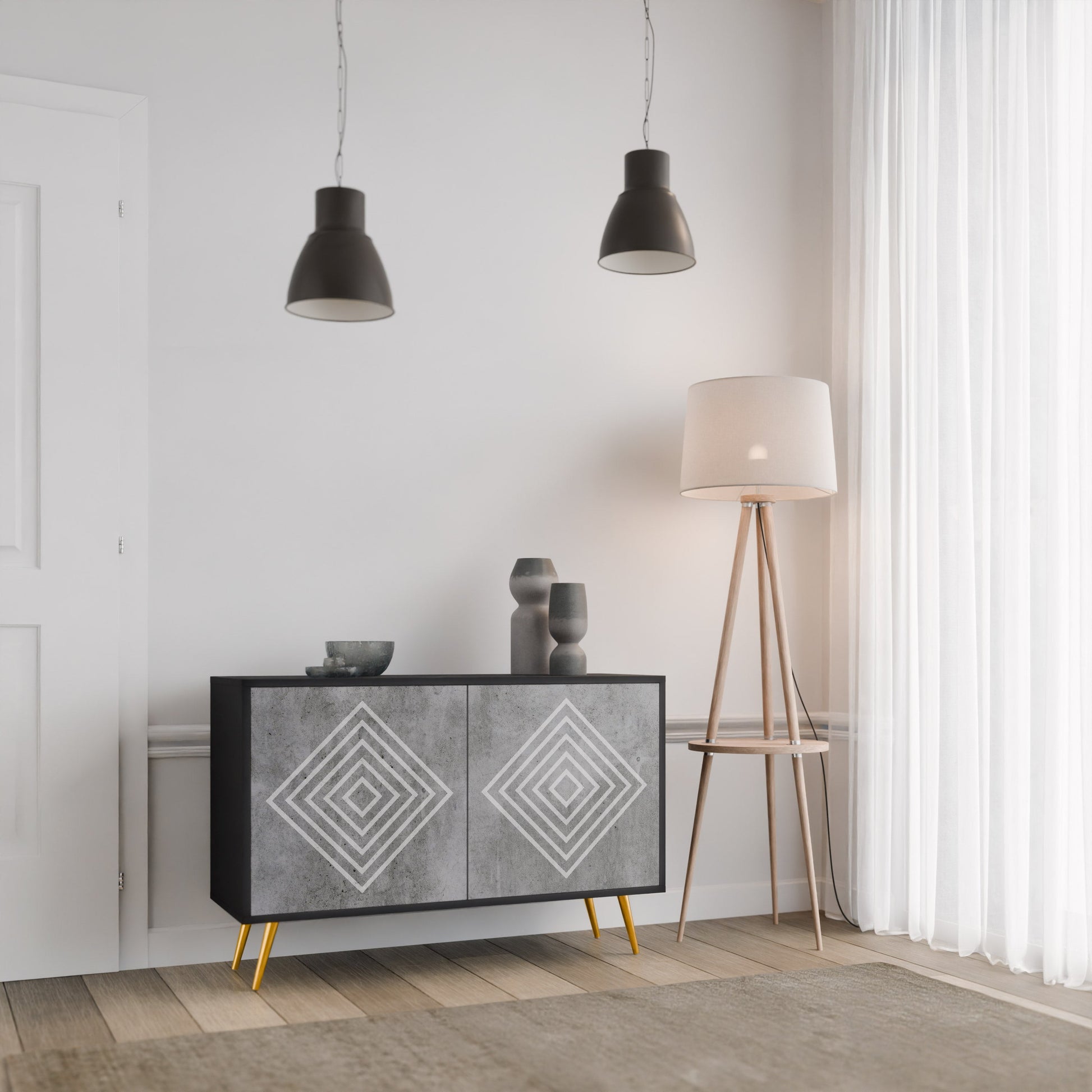 Buffet 2 portes POLYGONAL ARTISTRY en finition noire