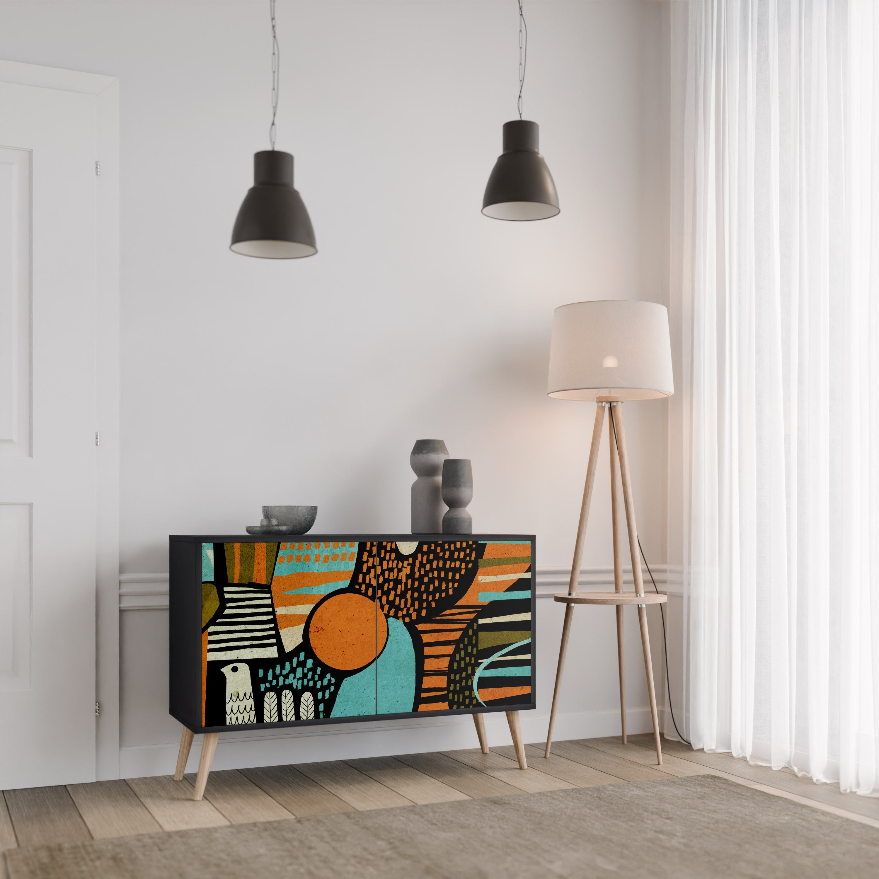 GEODE GLIMMER 2-Door Sideboard in Black Finish