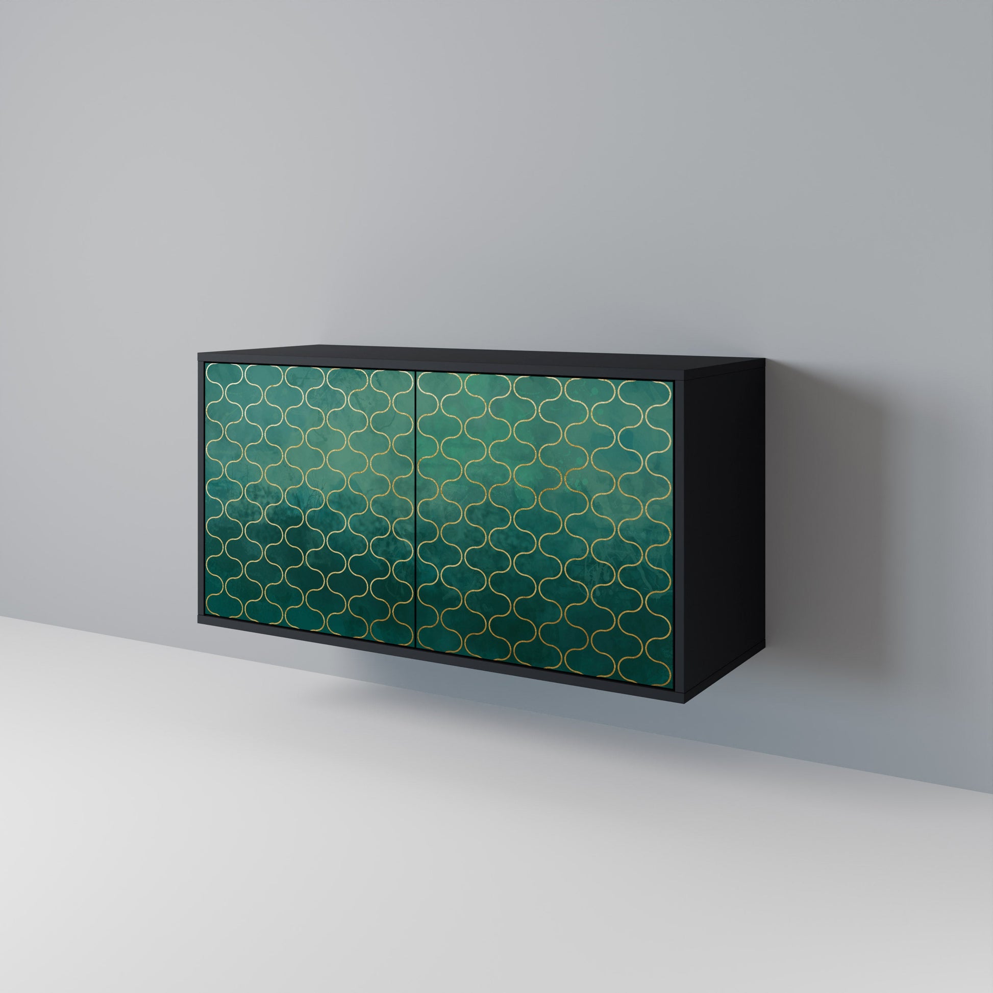 Buffet 2 portes TESSELATED GREENERY, finition noire